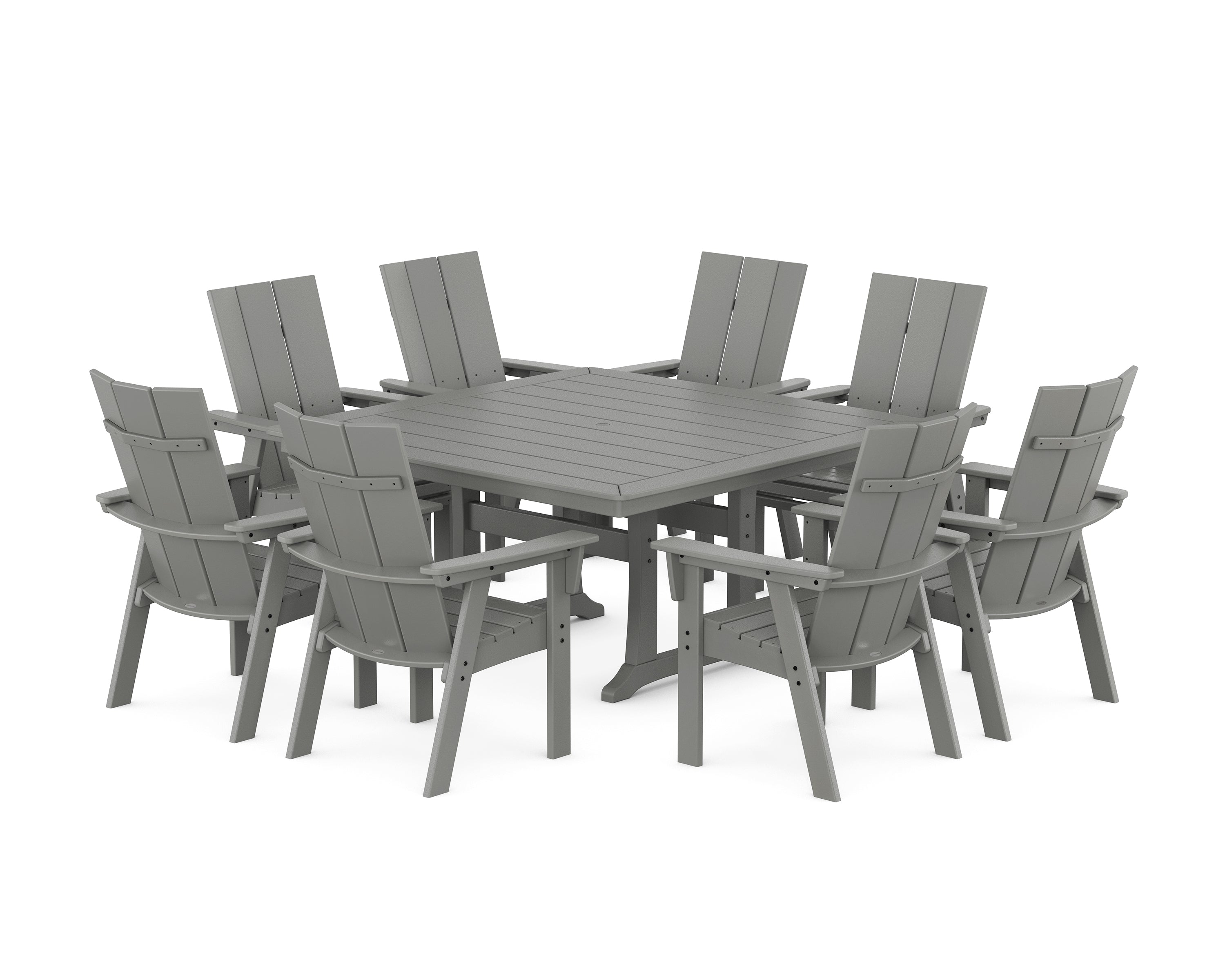 POLYWOOD Modern Curveback Adirondack 9-Piece Square Dining Set with Trestle Legs in Slate Grey