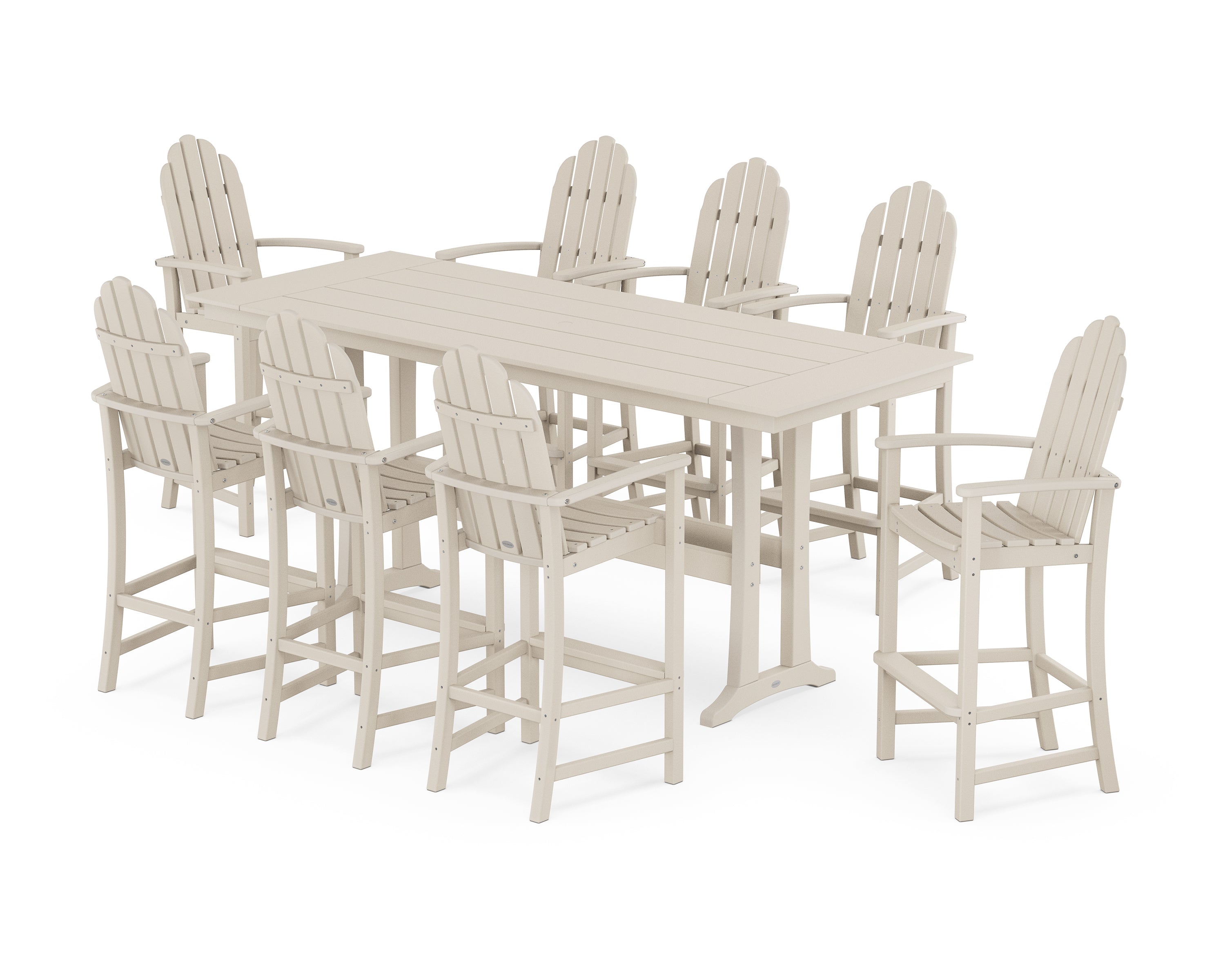 POLYWOOD® Classic Adirondack 9-Piece Farmhouse Bar Set with Trestle Legs in Sand