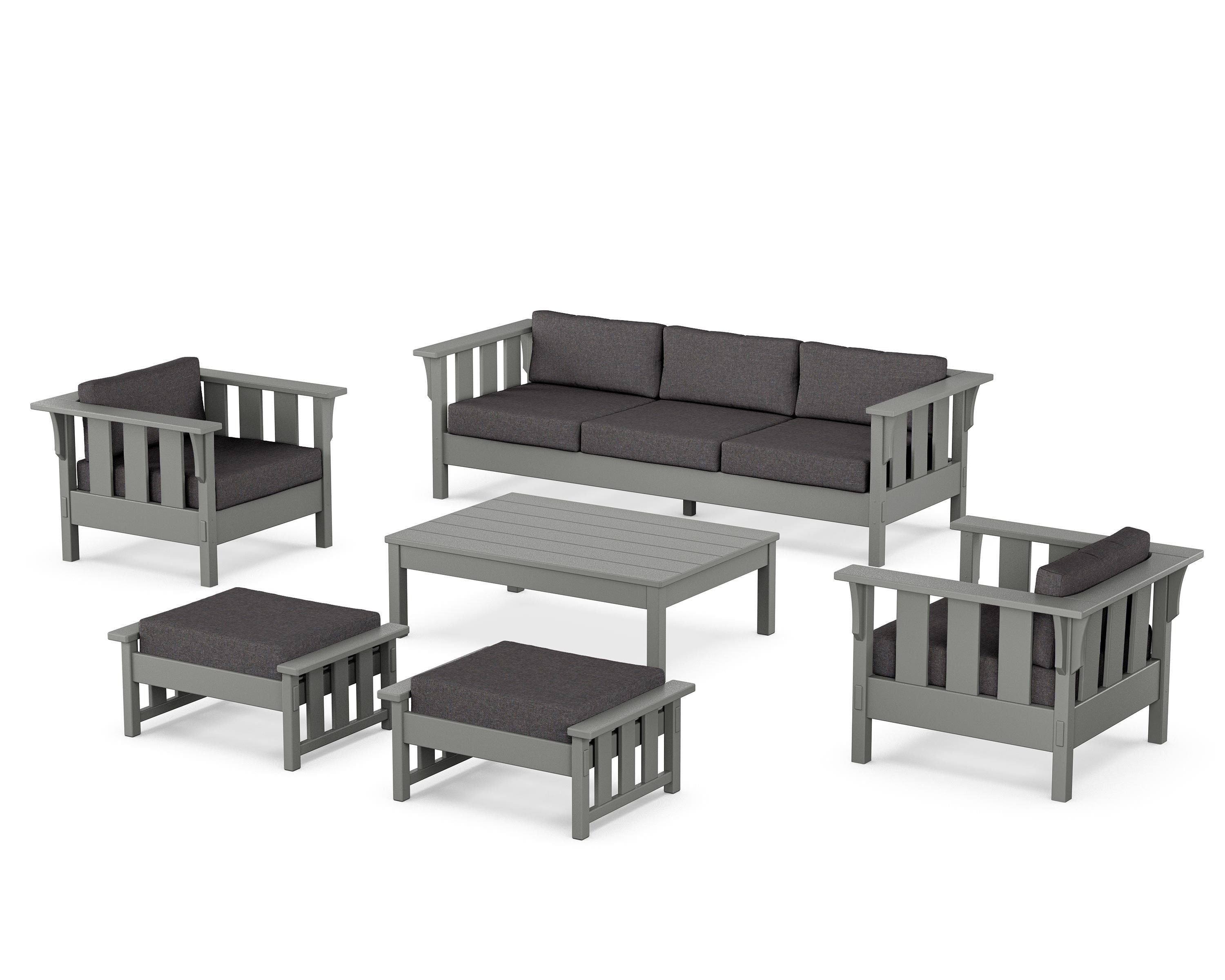 Martha Stewart by POLYWOOD Acadia 6-Piece Lounge Sofa Set in Slate Grey / Ash Charcoal