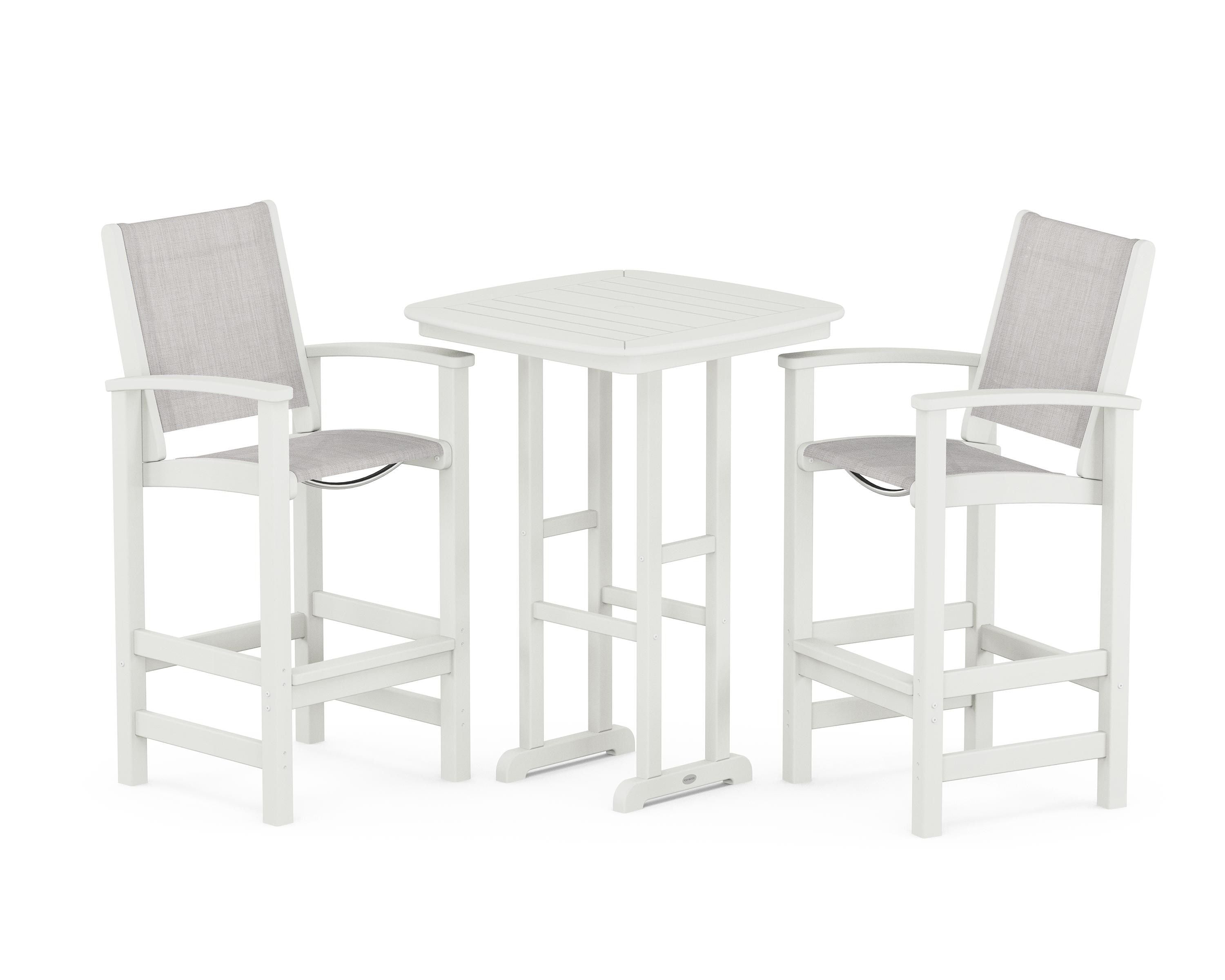 POLYWOOD Coastal 3-Piece Bar Set in Vintage White / Parchment Sling