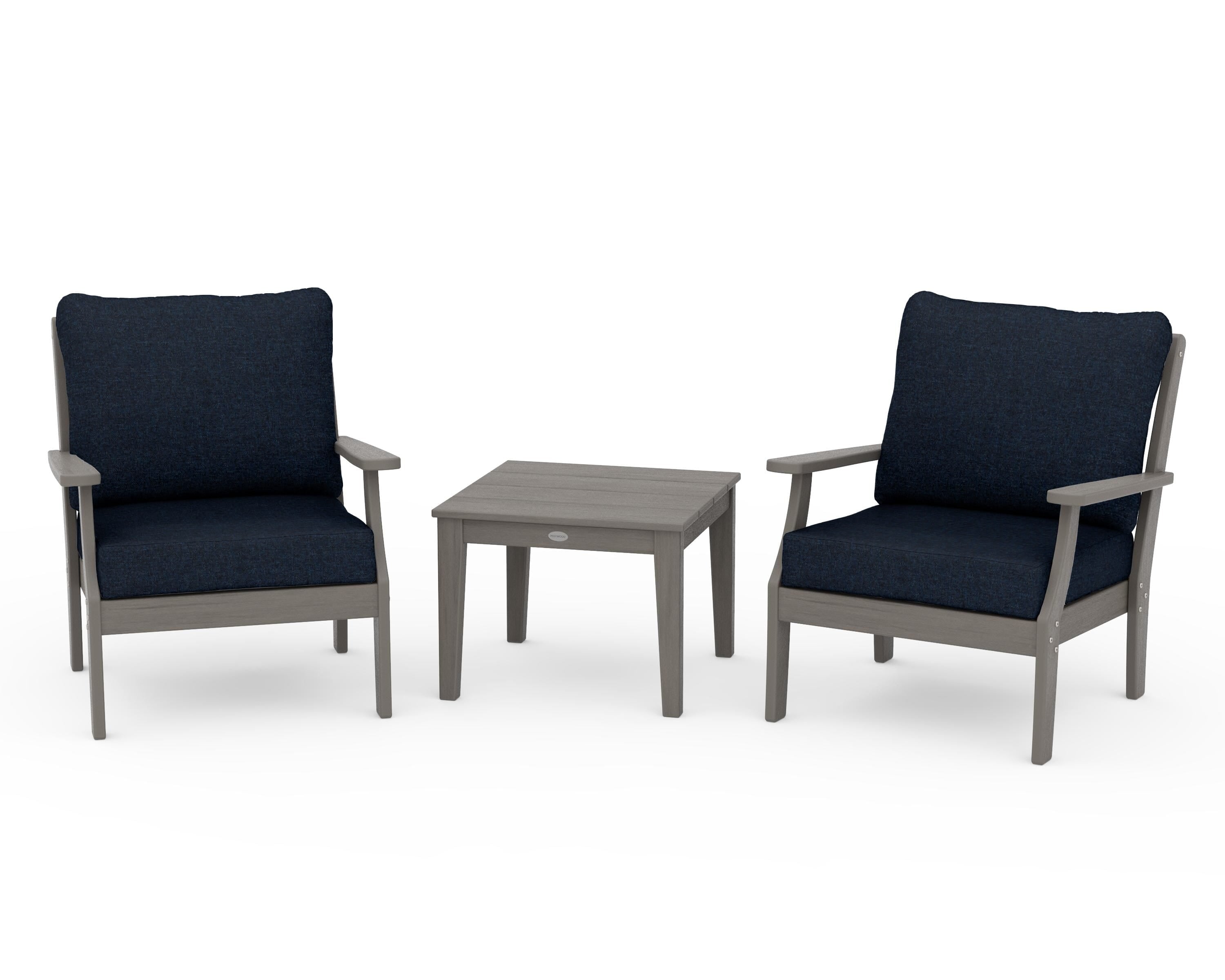 POLYWOOD Braxton 3-Piece Deep Seating Set in Driftwood / Marine Indigo