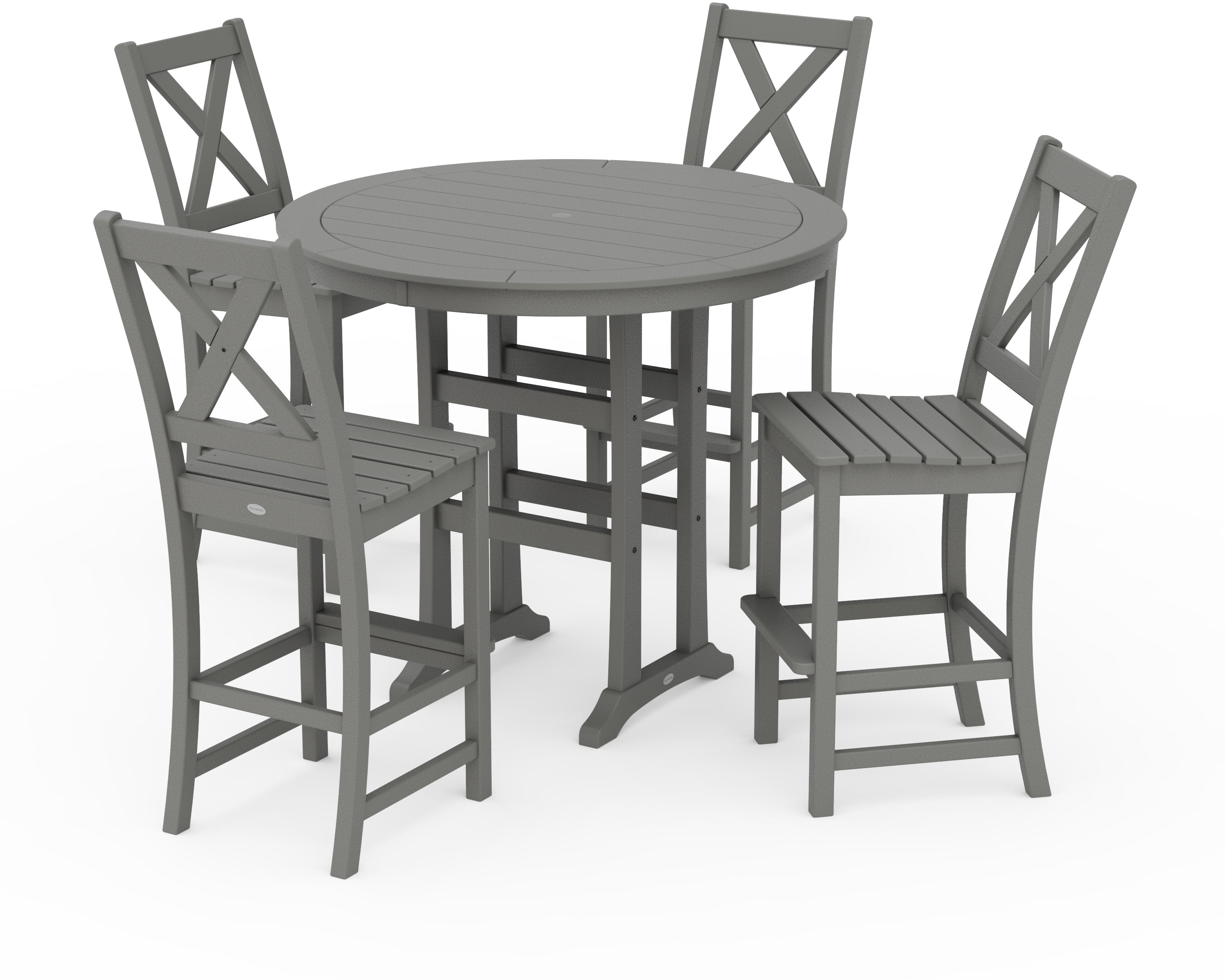 POLYWOOD Braxton 5-Piece Nautical Trestle Arm Chair Bar Set in Slate Grey