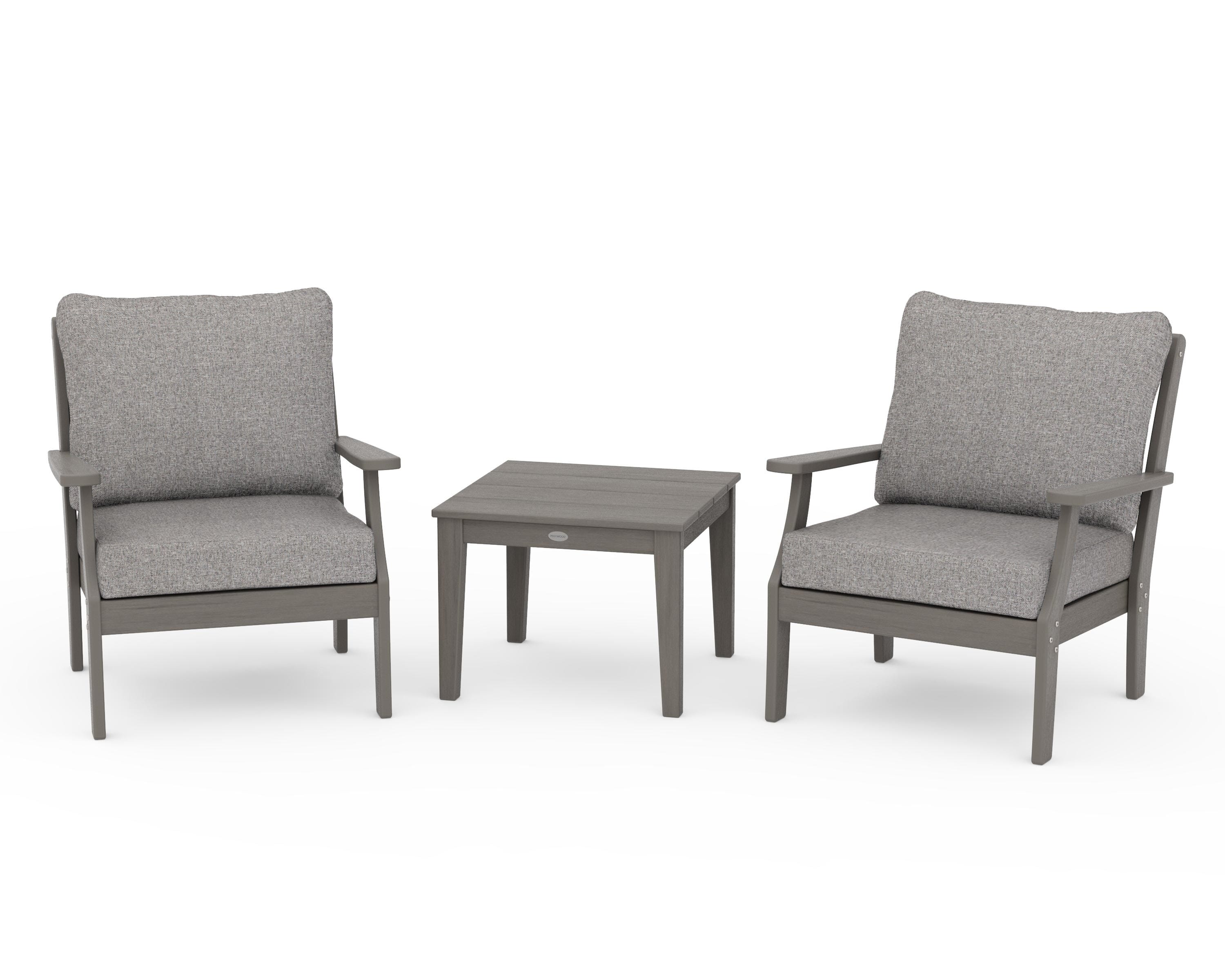 POLYWOOD Braxton 3-Piece Deep Seating Set in Driftwood / Grey Mist