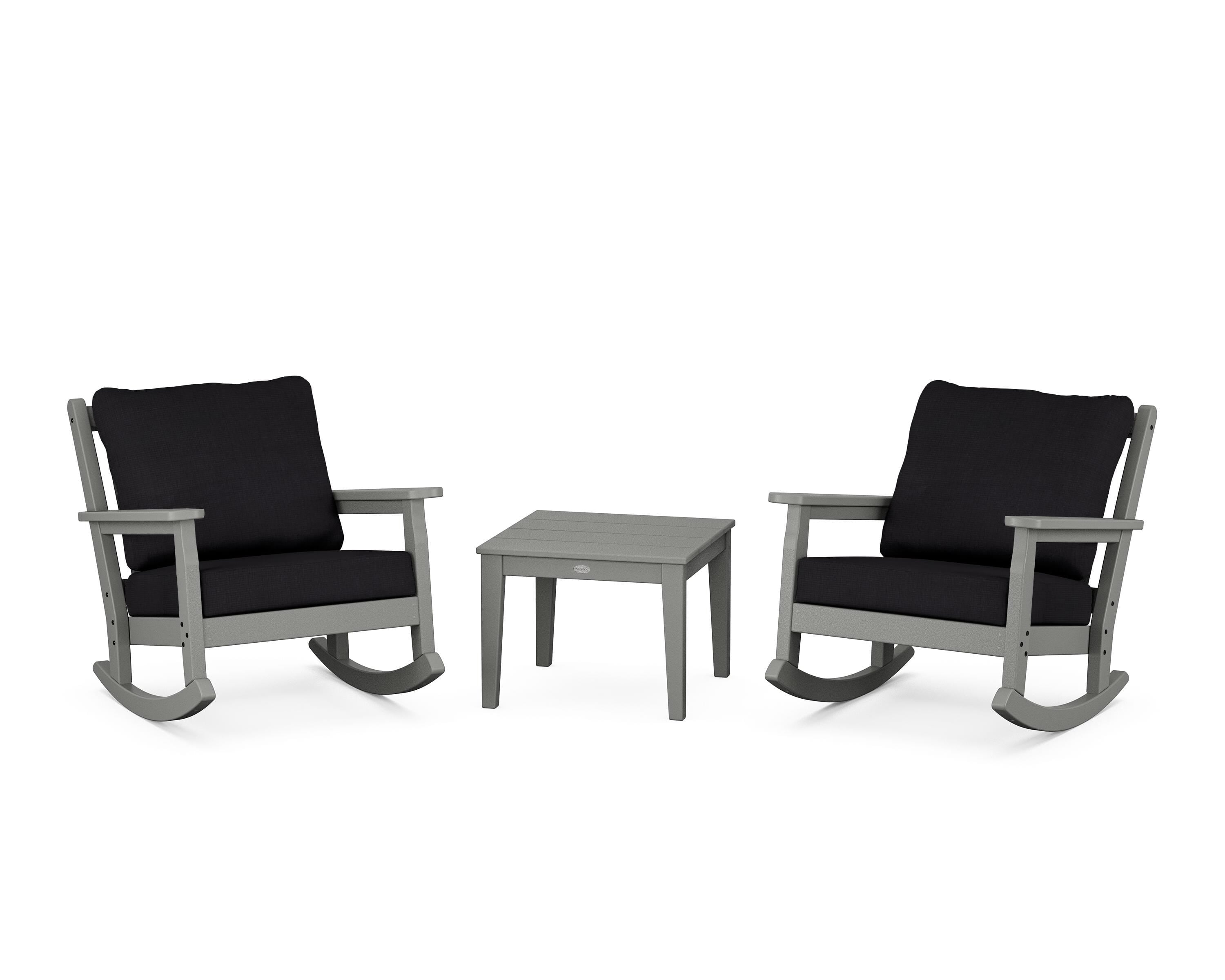 POLYWOOD Chippendale 3-Piece Deep Seating Rocker Set in Slate Grey / Midnight Linen