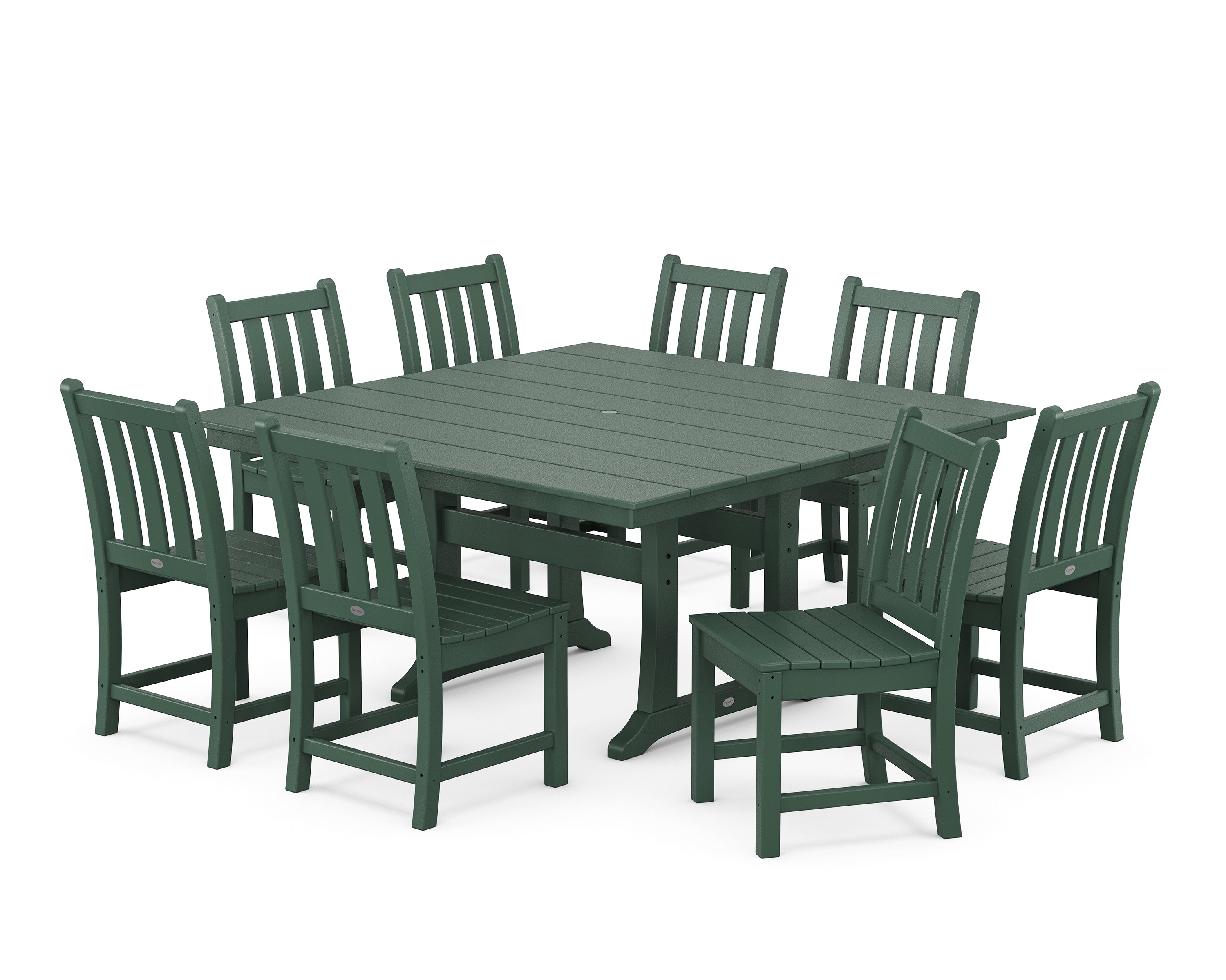 POLYWOOD® Traditional Garden 9-Piece Farmhouse Trestle Dining Set in Green