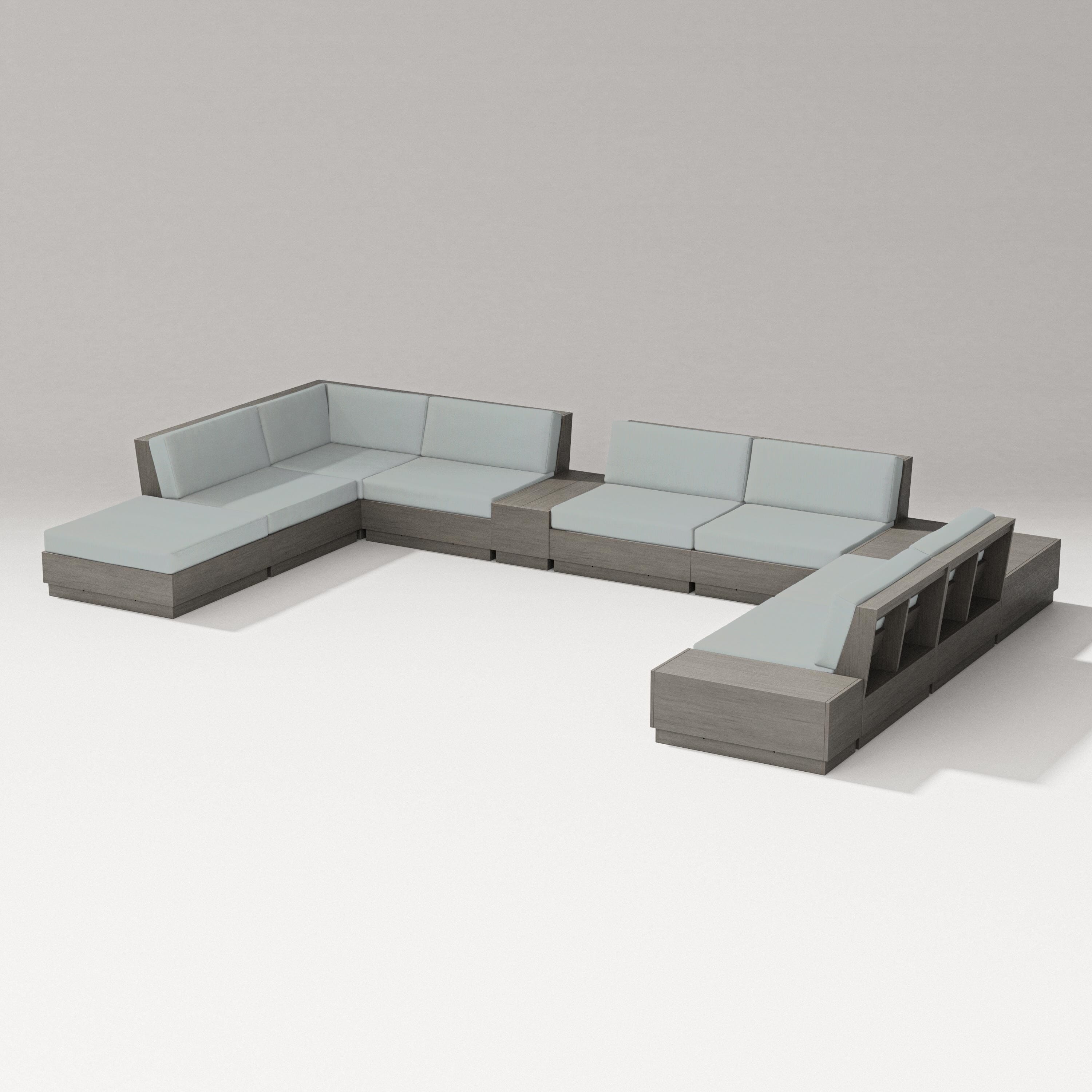 PW Designer Series Elevate 11-Piece Conversation Sectional Set in Driftwood / Spa