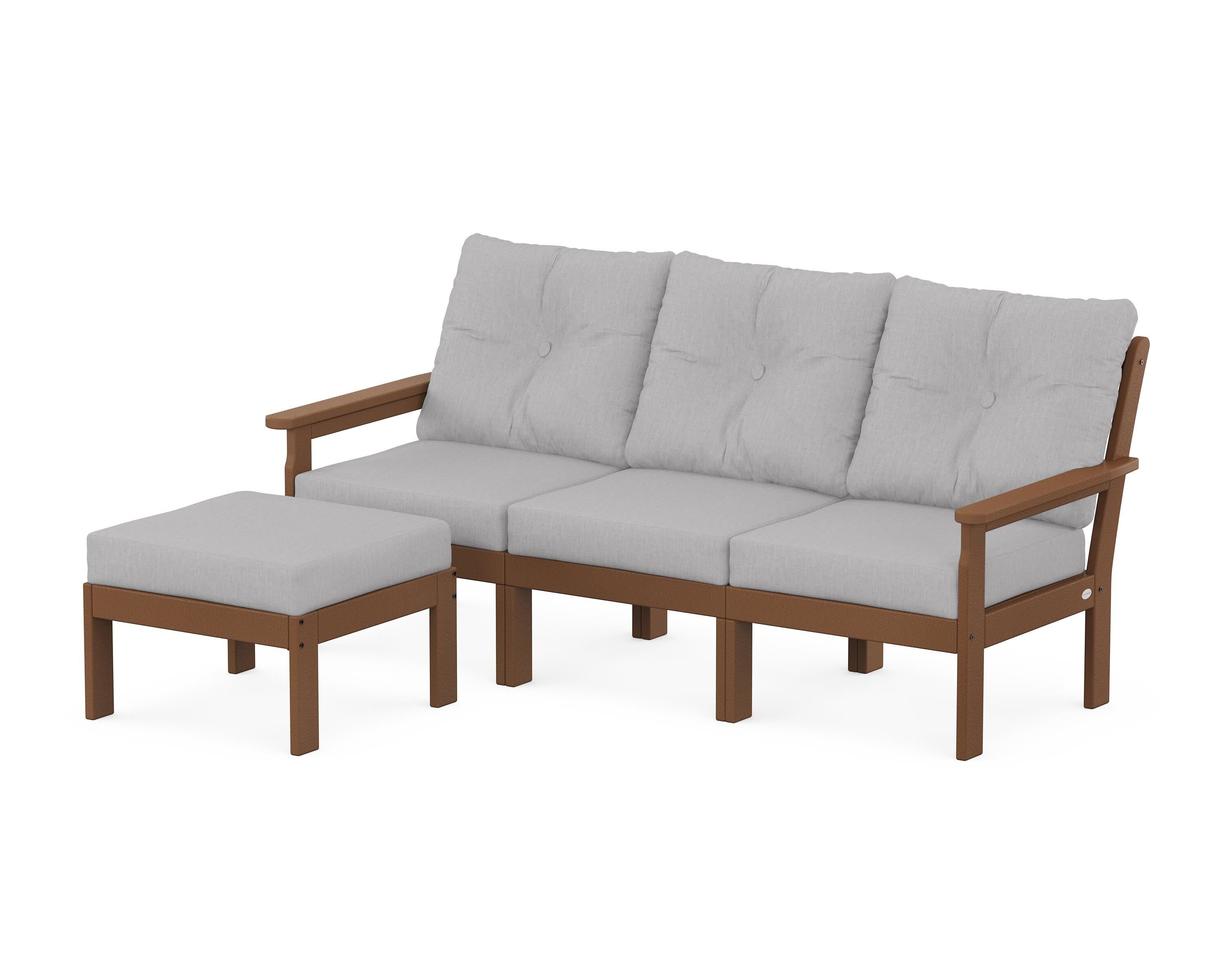 POLYWOOD Vineyard 4-Piece Sectional with Ottoman in Teak / Granite