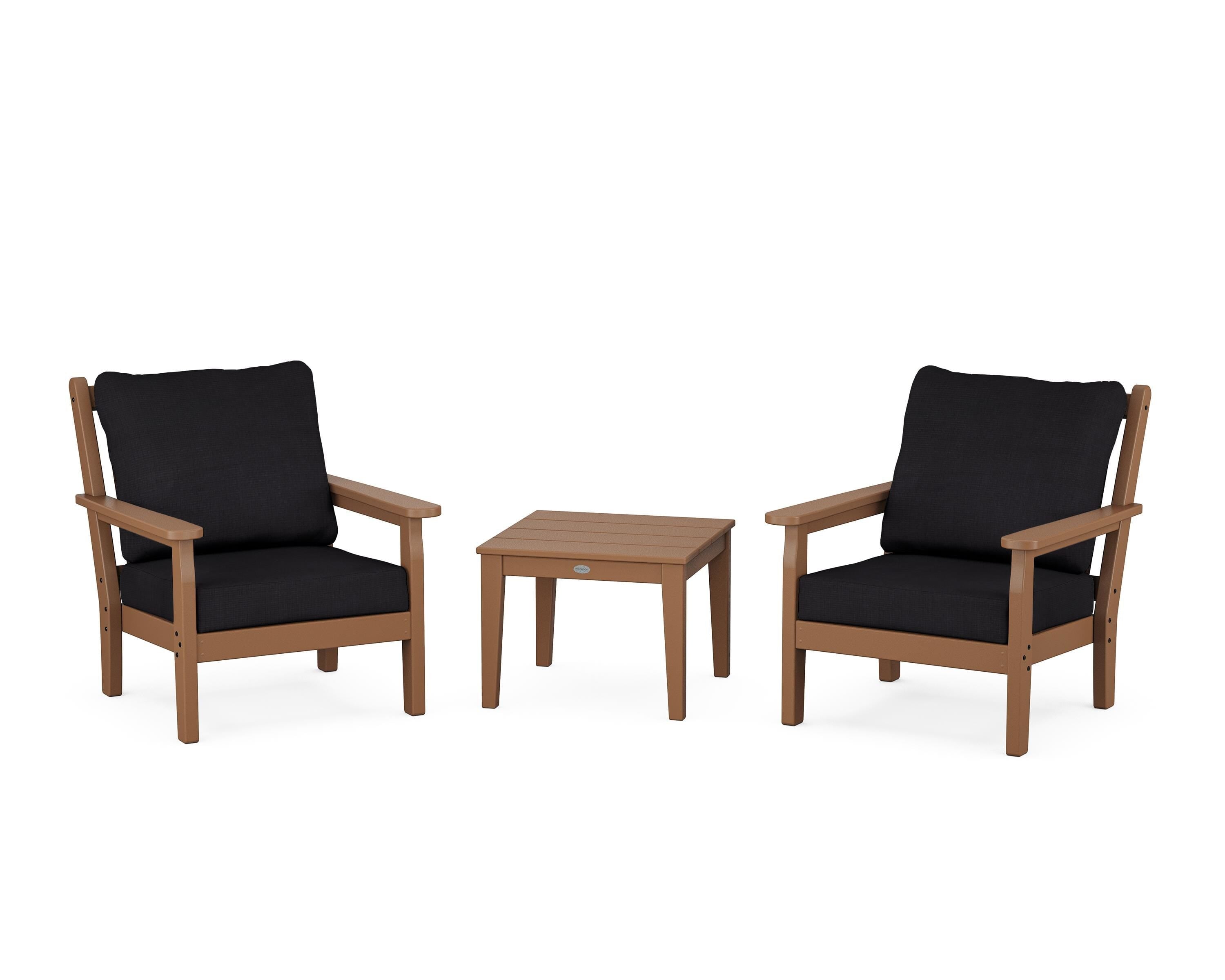 POLYWOOD Chippendale 3-Piece Deep Seating Set in Teak / Midnight Linen