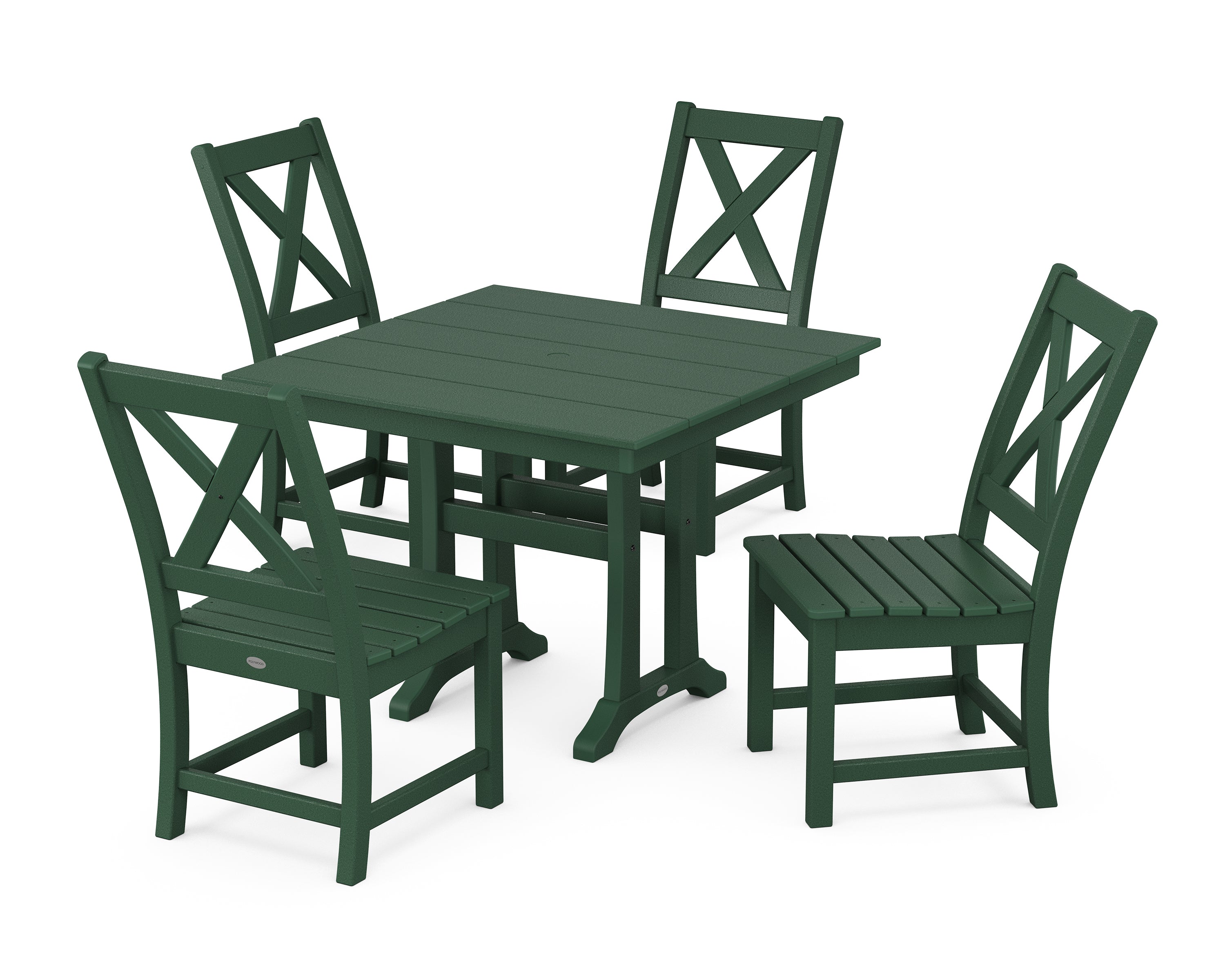 POLYWOOD® Braxton Side Chair 5-Piece Farmhouse Dining Set With Trestle Legs in Green