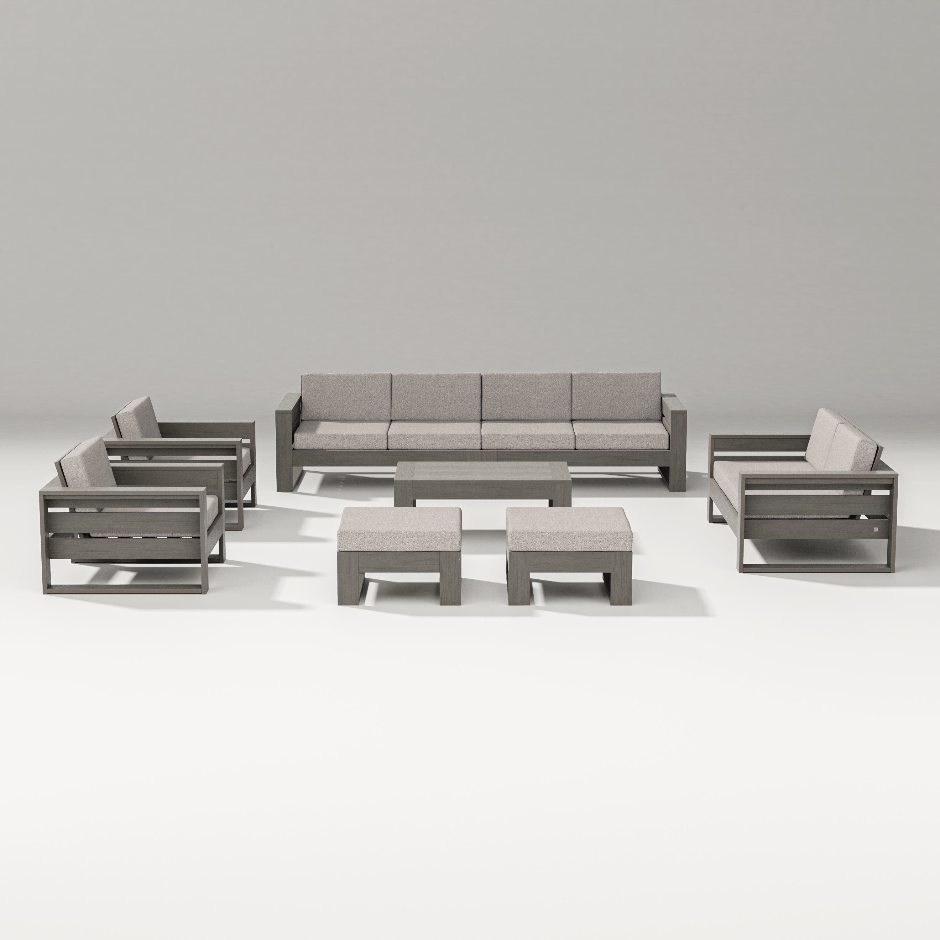 PW Designer Series Latitude 8-Piece Lounge Sofa Set in Driftwood / Weathered Tweed