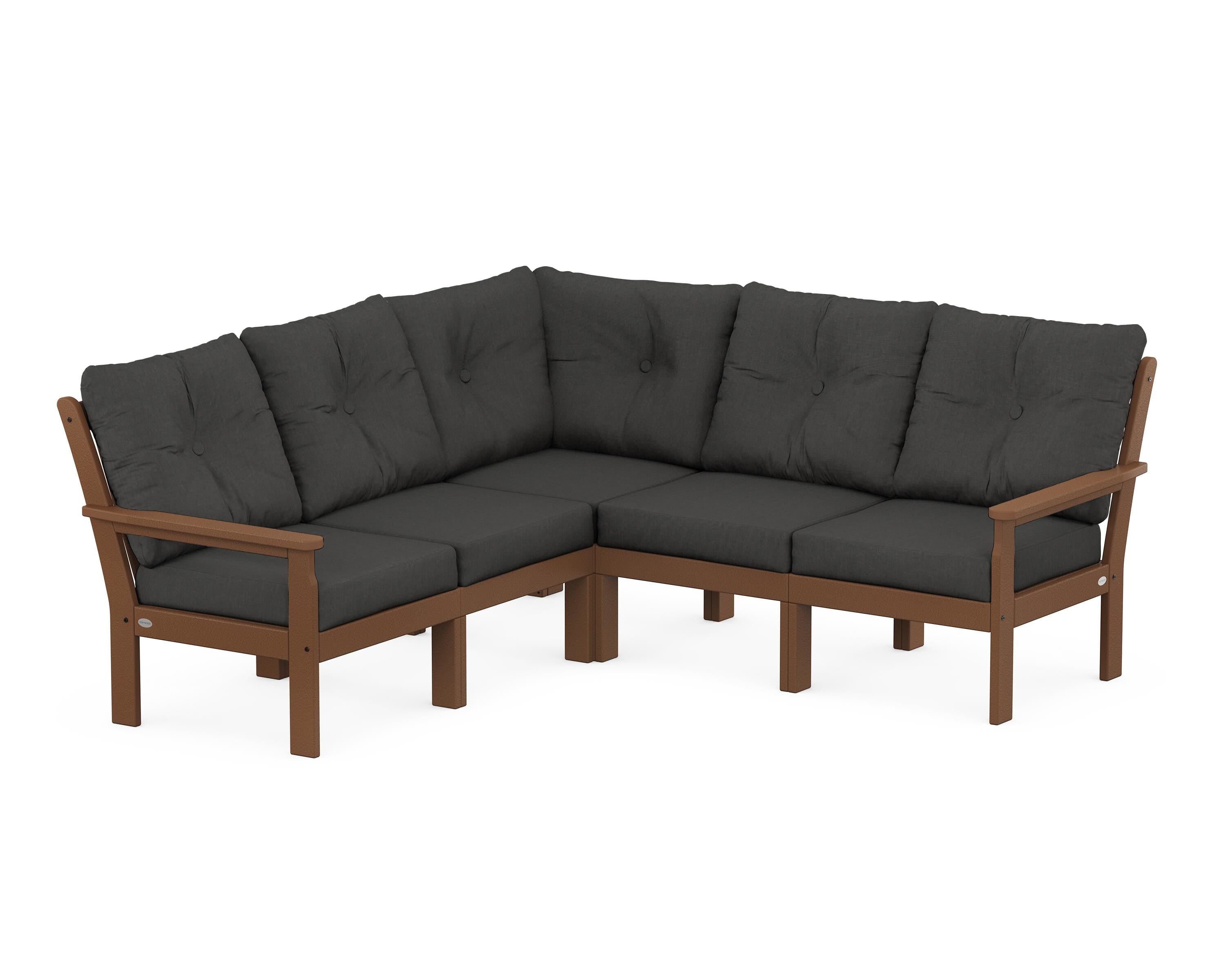 POLYWOOD Vineyard 5-Piece Sectional in Teak / Spectrum Carbon