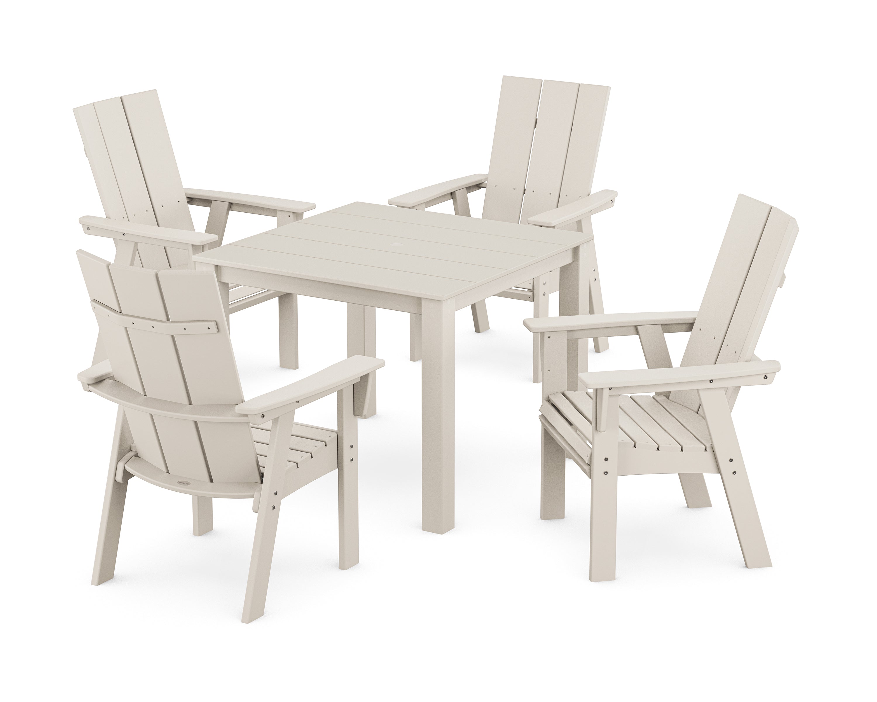 POLYWOOD® Modern Curveback Adirondack 5-Piece Parsons Dining Set in Sand