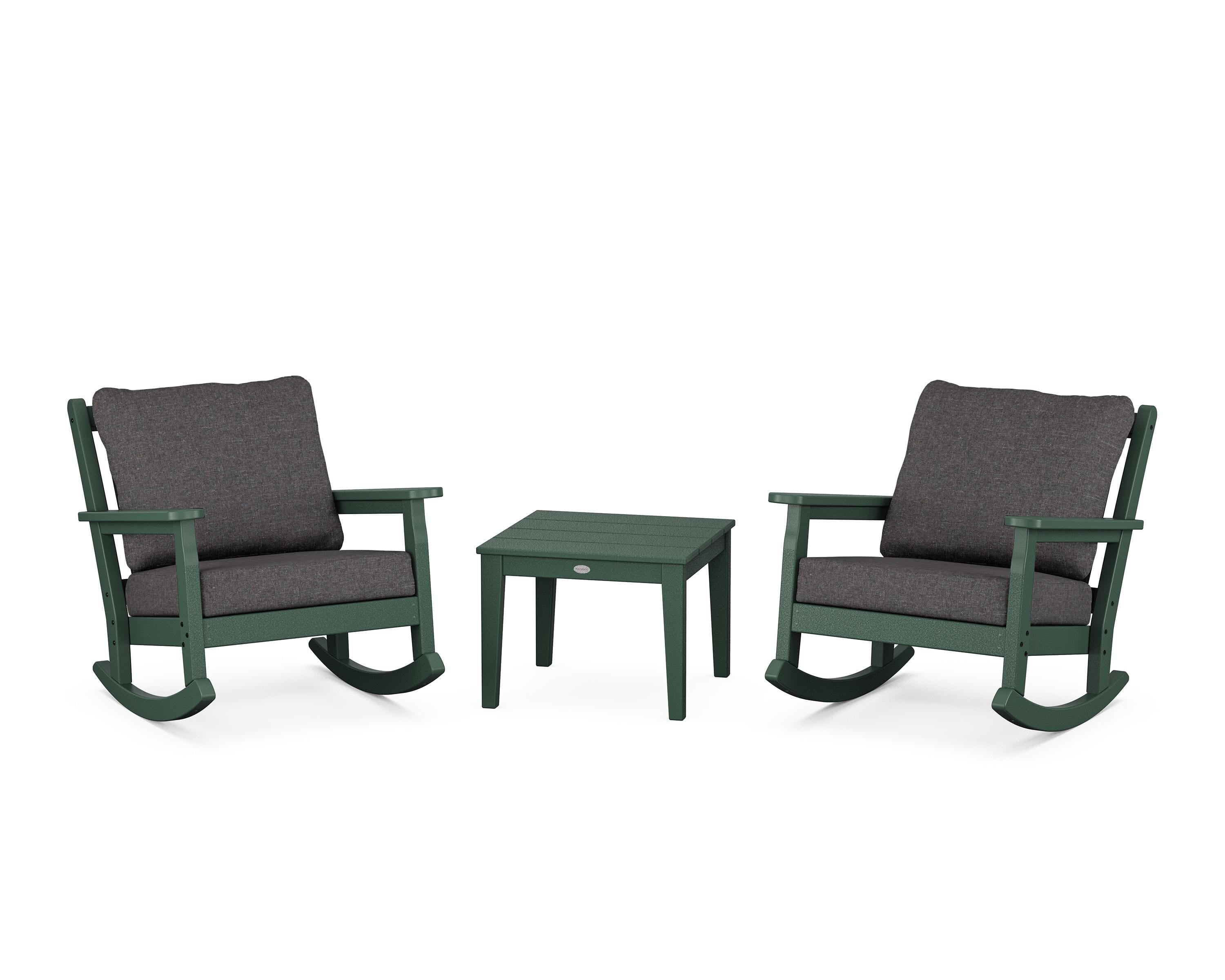 POLYWOOD Chippendale 3-Piece Deep Seating Rocker Set in Green / Ash Charcoal