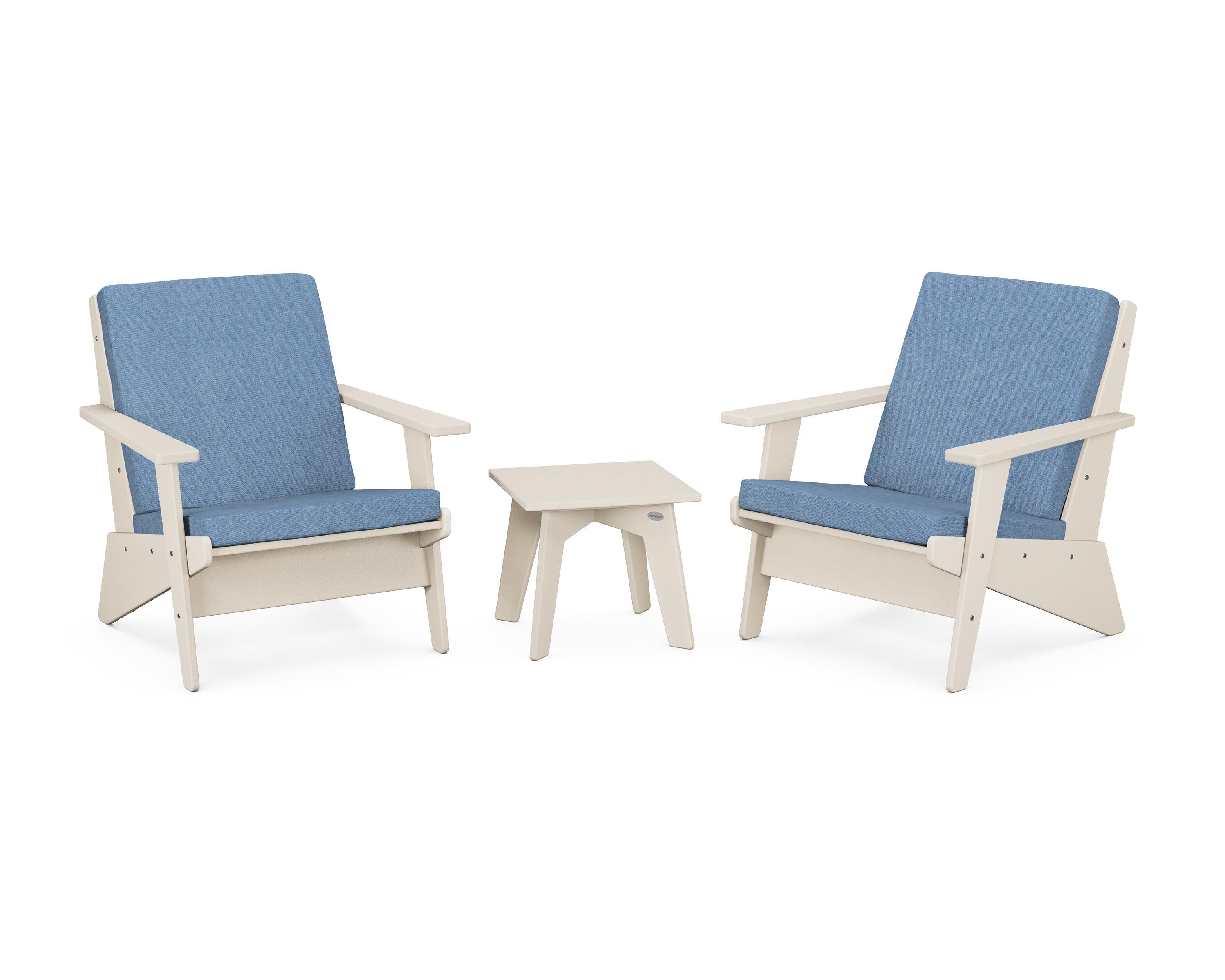 POLYWOOD Riviera Modern Lounge 3-Piece Set in Sand / Sky Blue