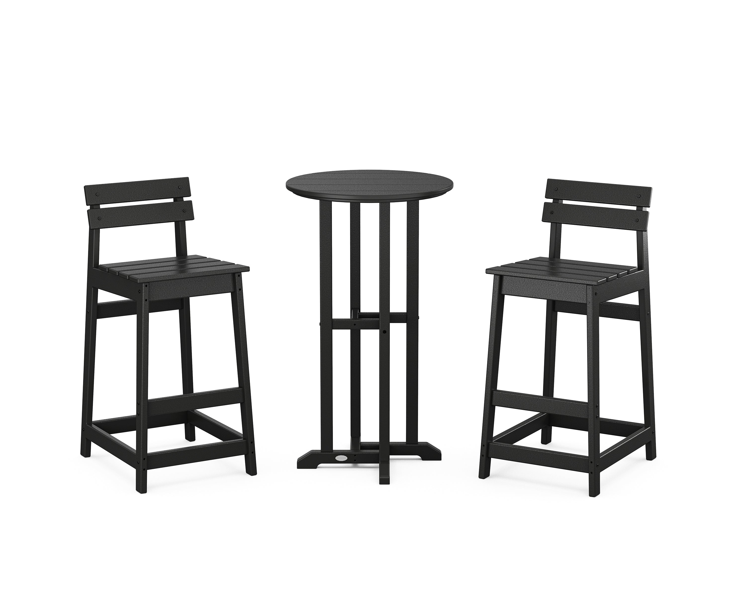 POLYWOOD Modern Studio Plaza Lowback Bar Chair 3-Piece Bistro Set in Black