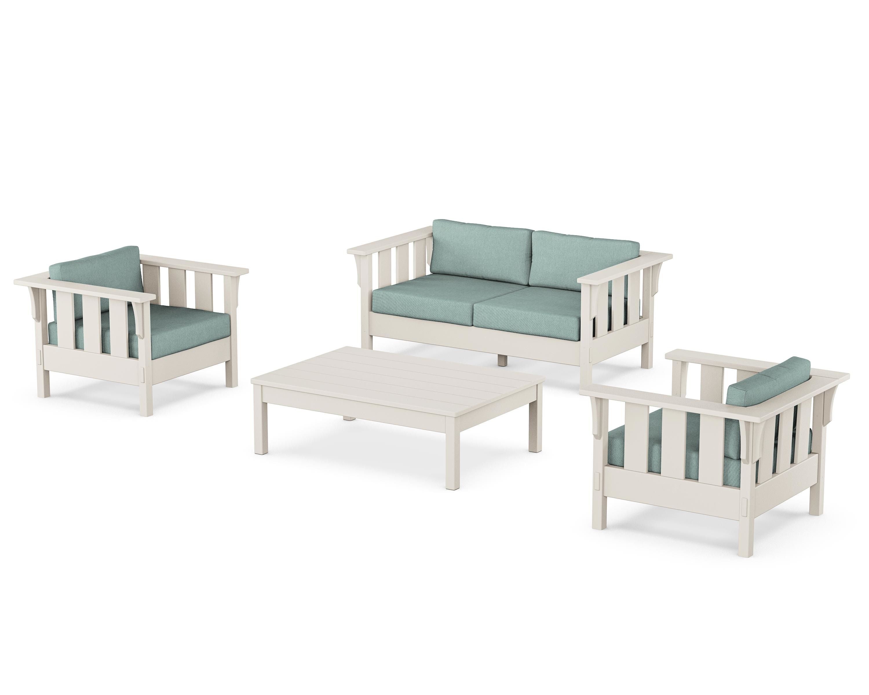 Martha Stewart by POLYWOOD Acadia 4-Piece Deep Seating Set with Loveseat in Sand / Glacier Spa