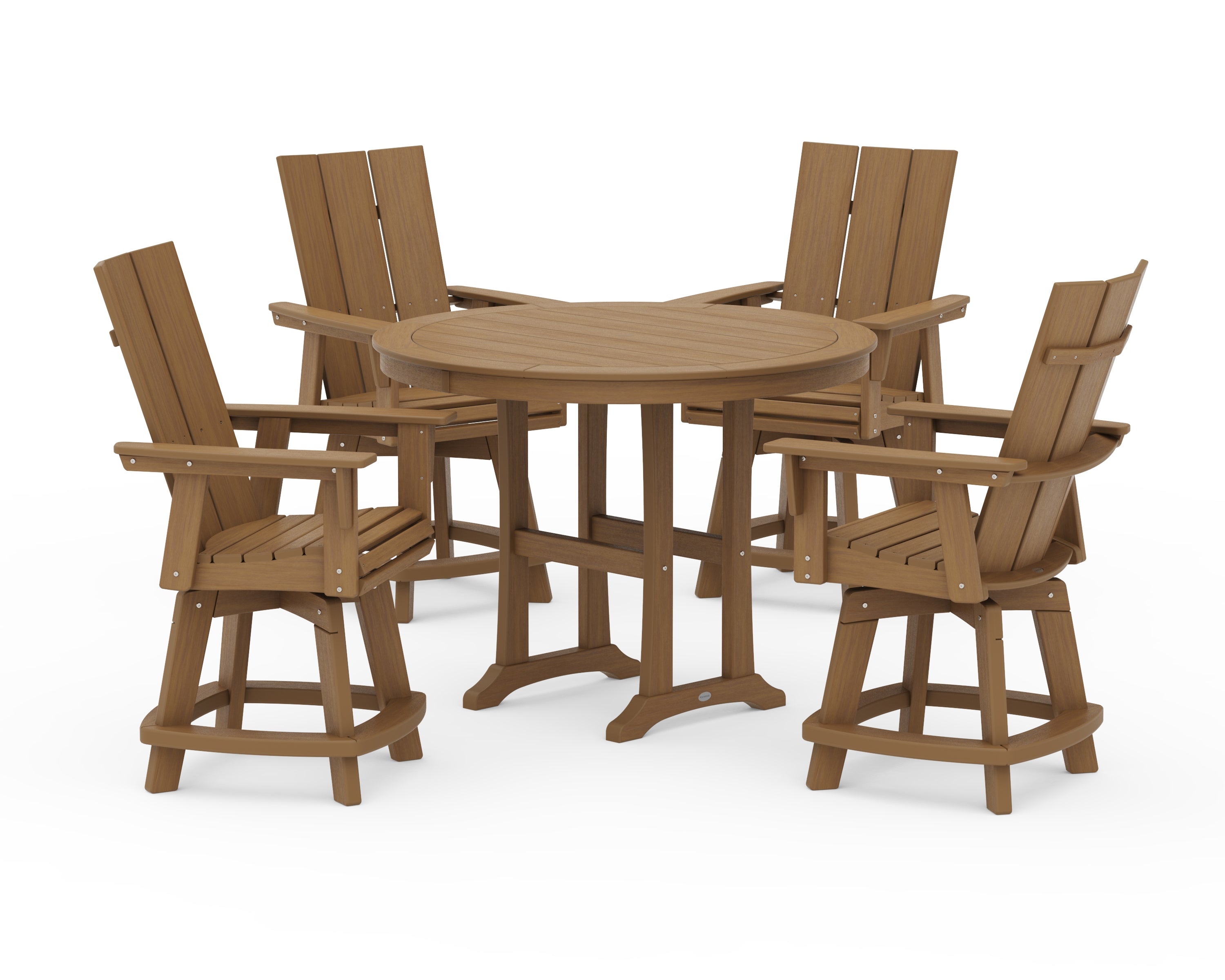 POLYWOOD 5-Piece Modern Swivel Counter Set in Natural