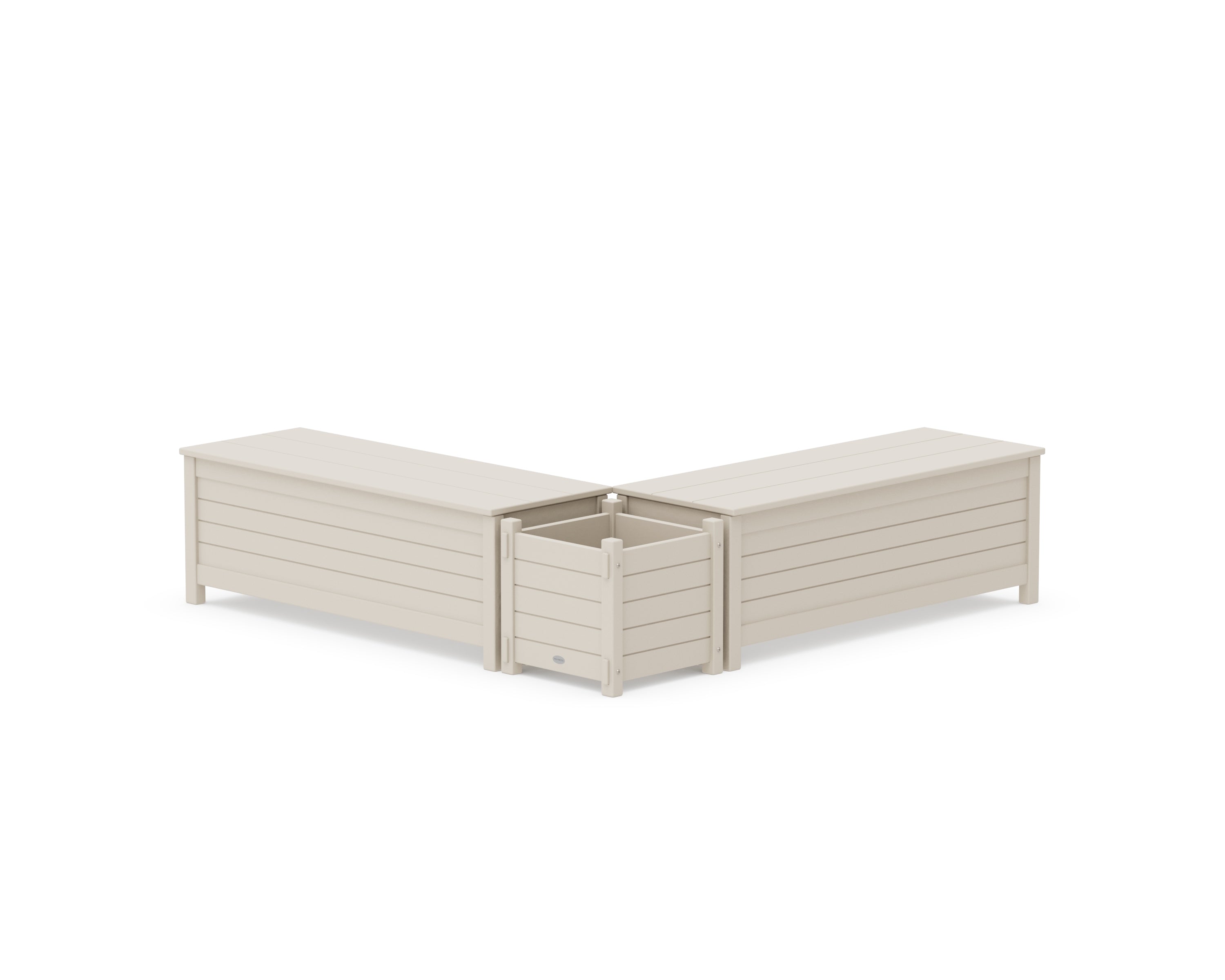 POLYWOOD 48" Nautical L- Shaped Planter Storage Bench Set in Sand
