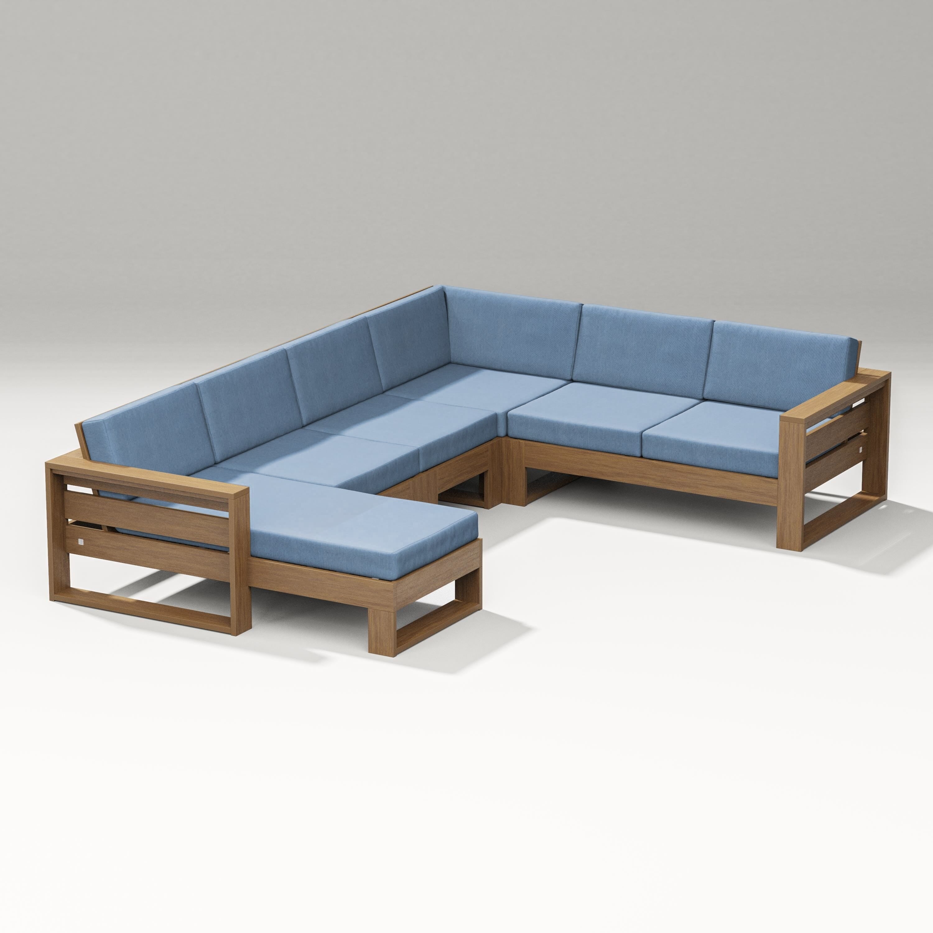 PW Designer Series Latitude Corner Sectional with Left Chaise in Natural / Sky Blue