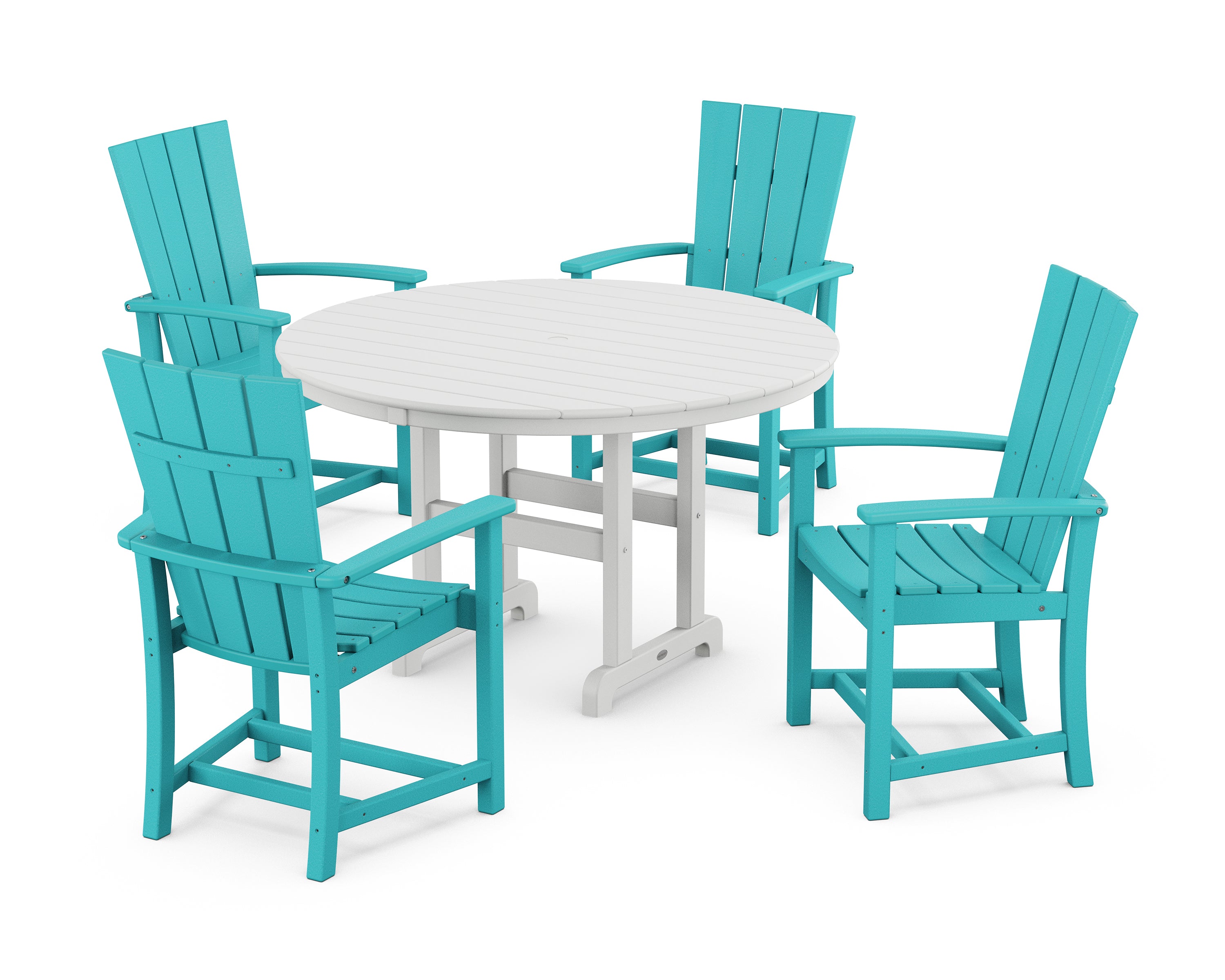 POLYWOOD® Quattro 5-Piece Round Farmhouse Dining Set in Aruba / White