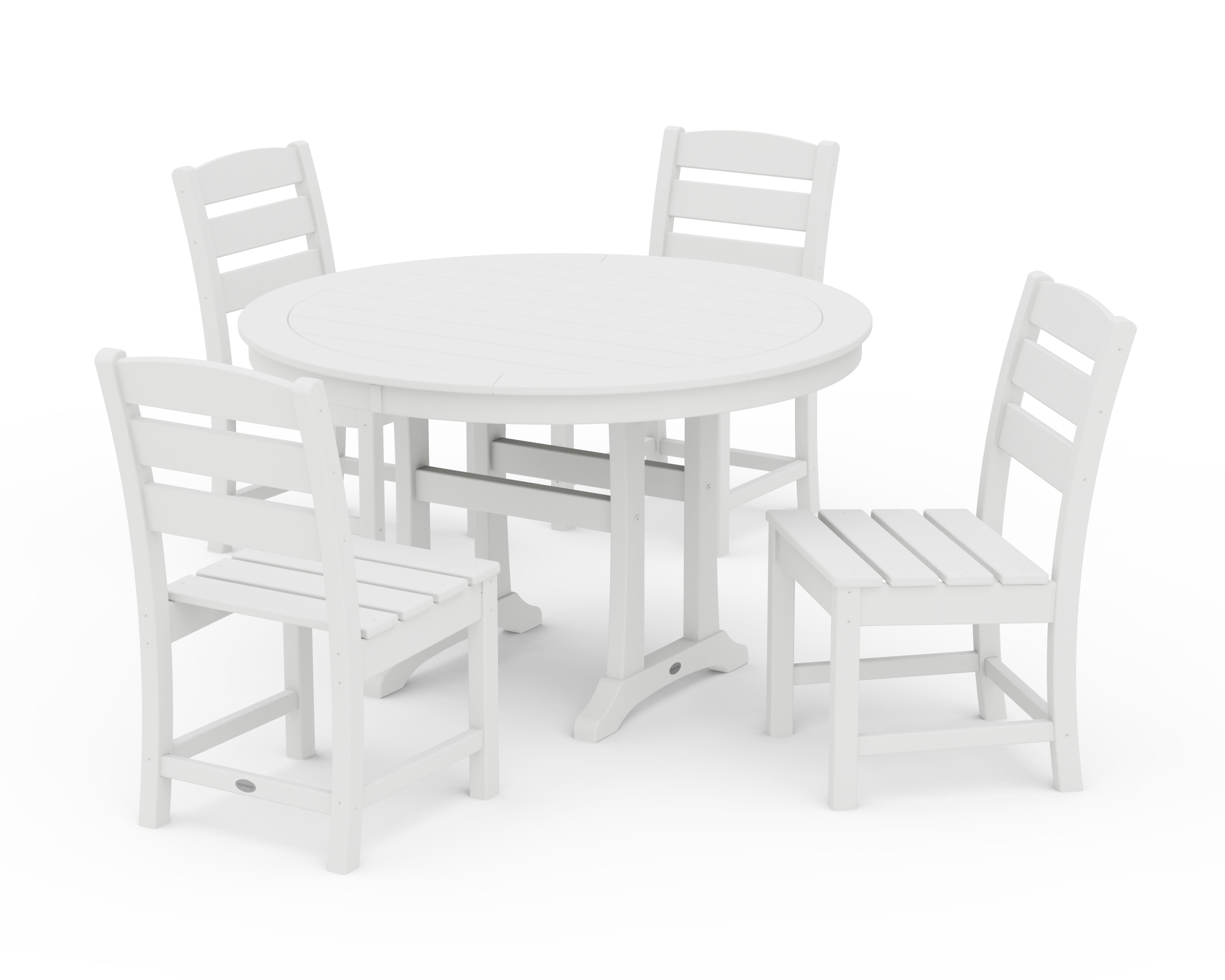 POLYWOOD Lakeside Side Chair 5-Piece Round Dining Set With Trestle Legs in White