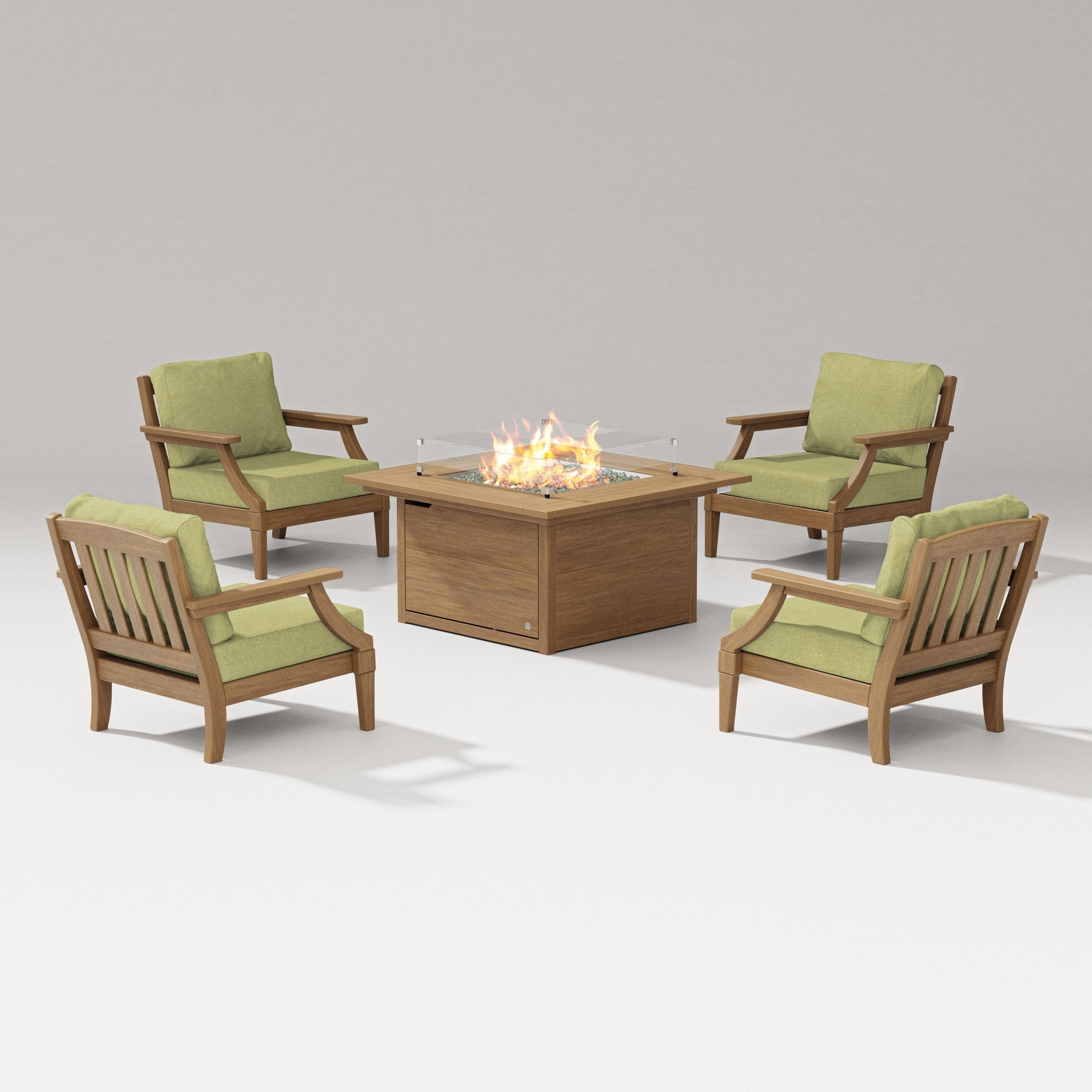 PW Designer Series Estate 5-Piece Lounge Fire Table Set in Natural / Chartreuse Boucle