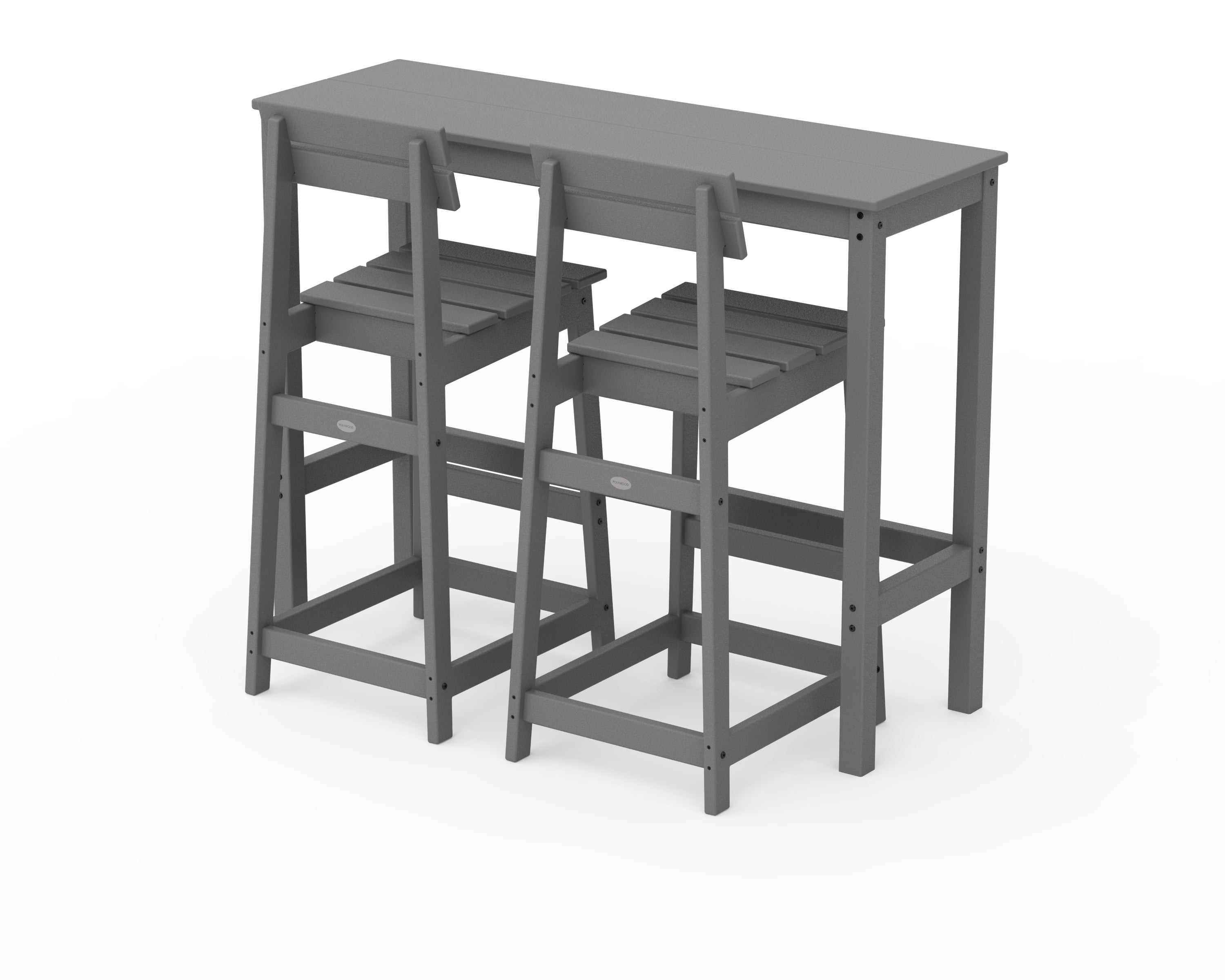 POLYWOOD Modern Studio Plaza Bar Chair 3-Piece Balcony Set in Slate Grey
