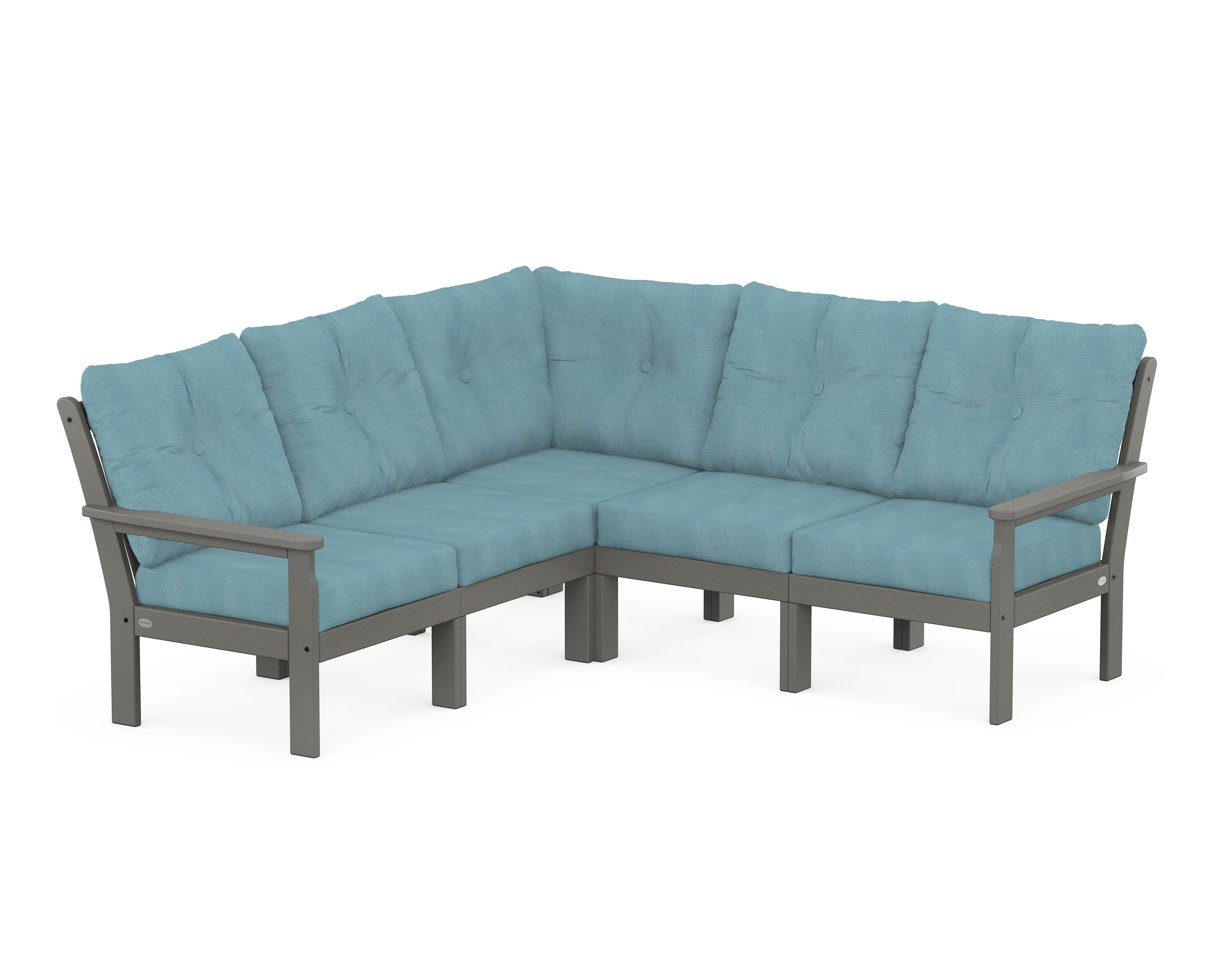 POLYWOOD Vineyard 5-Piece Sectional in Slate Grey / Lattice Sky Blue