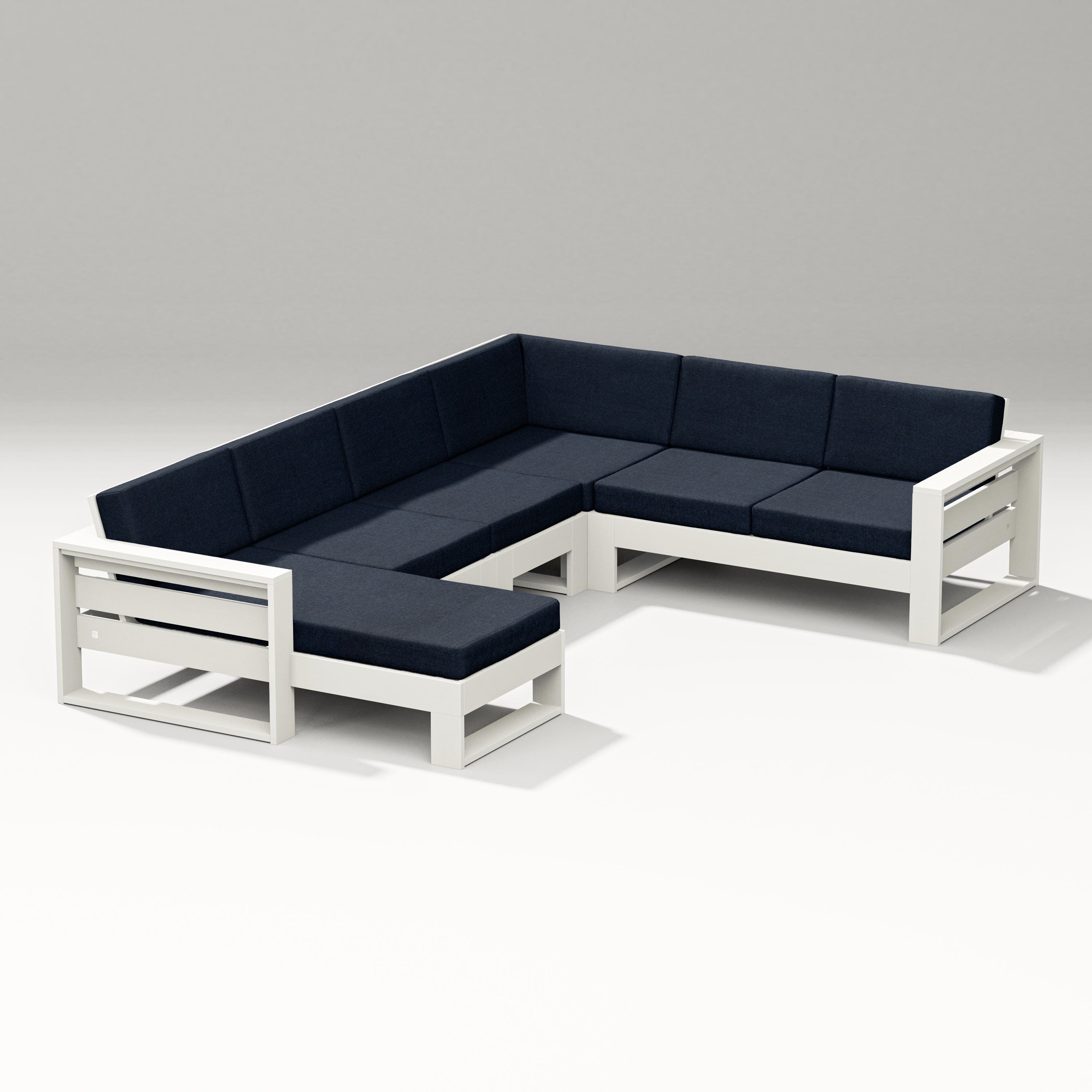 PW Designer Series Latitude Corner Sectional with Left Chaise in Vintage White / Marine Indigo