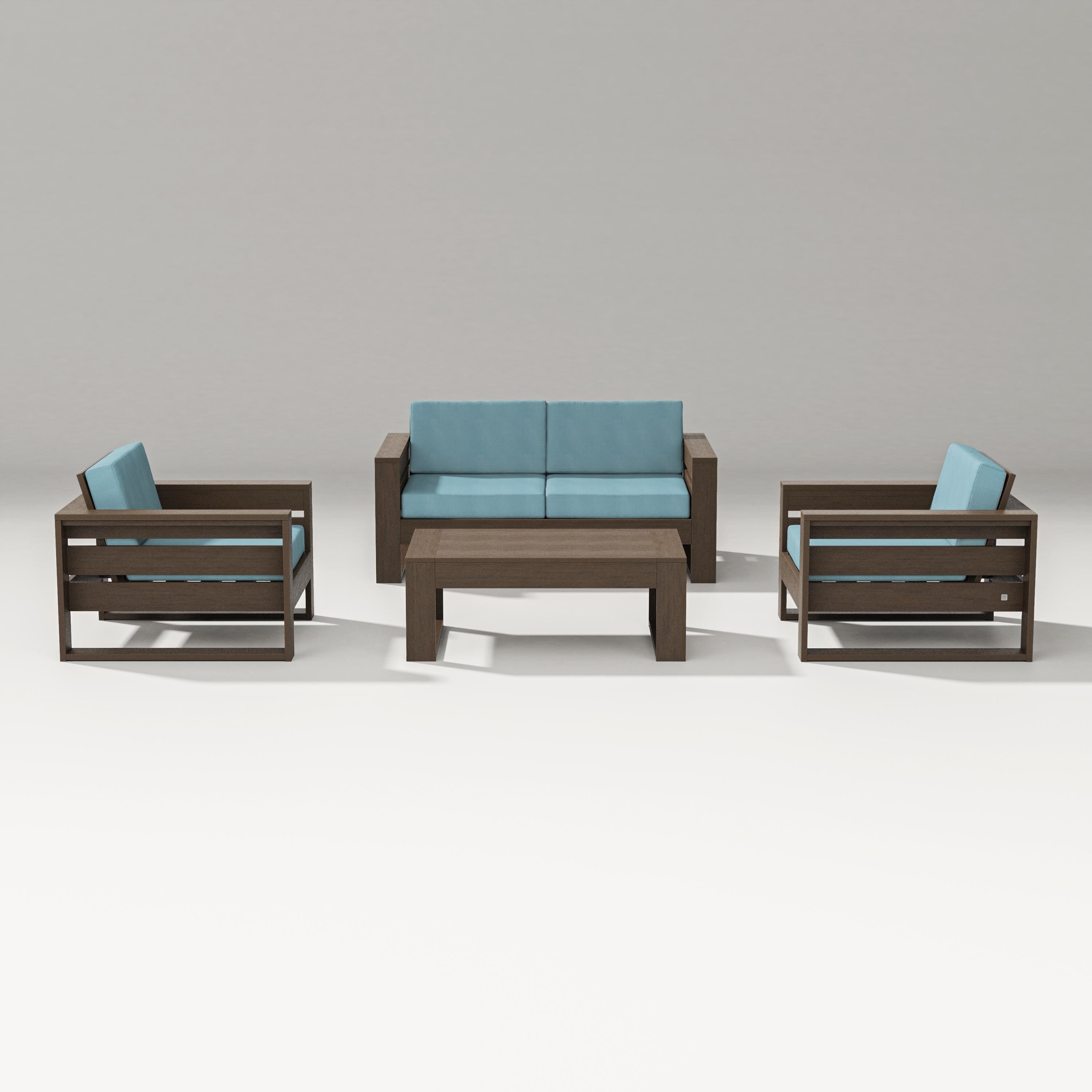 PW Designer Series Latitude 4-Piece Lounge Loveseat Set in Kona / Lattice Sky Blue