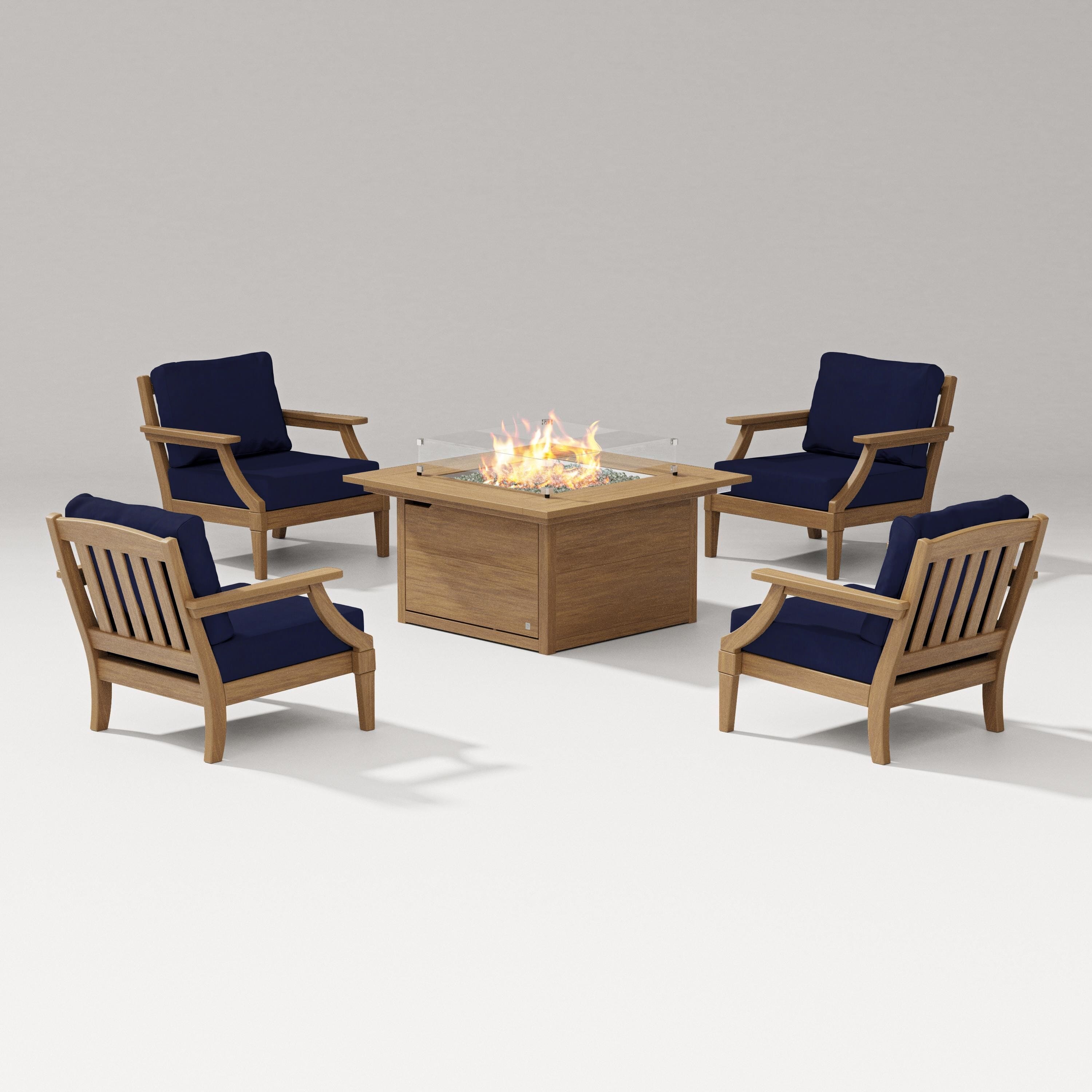 PW Designer Series Estate 5-Piece Lounge Fire Table Set in Natural / Navy