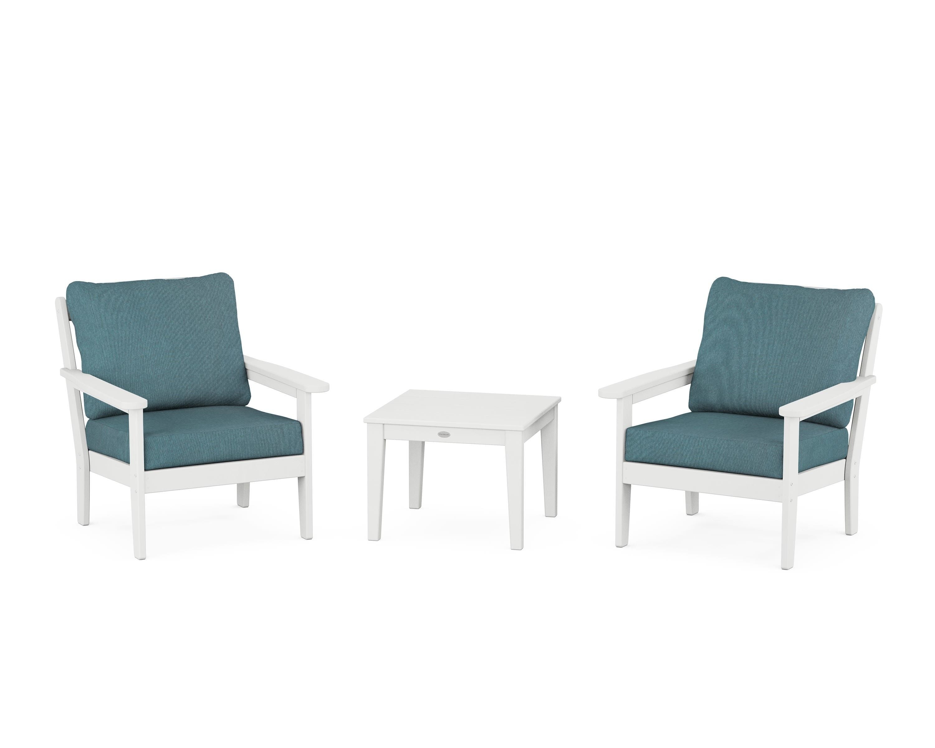 Country Living Cottage 3-Piece Deep Seating Set in White / Ocean Teal