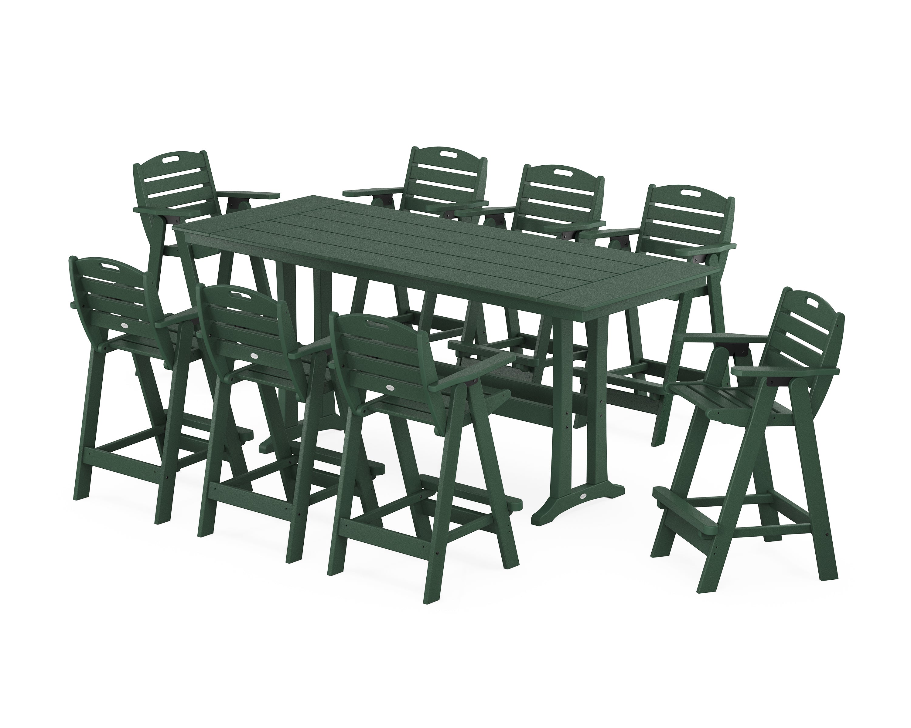 POLYWOOD® Nautical 9-Piece Farmhouse Bar Set with Trestle Legs in Green