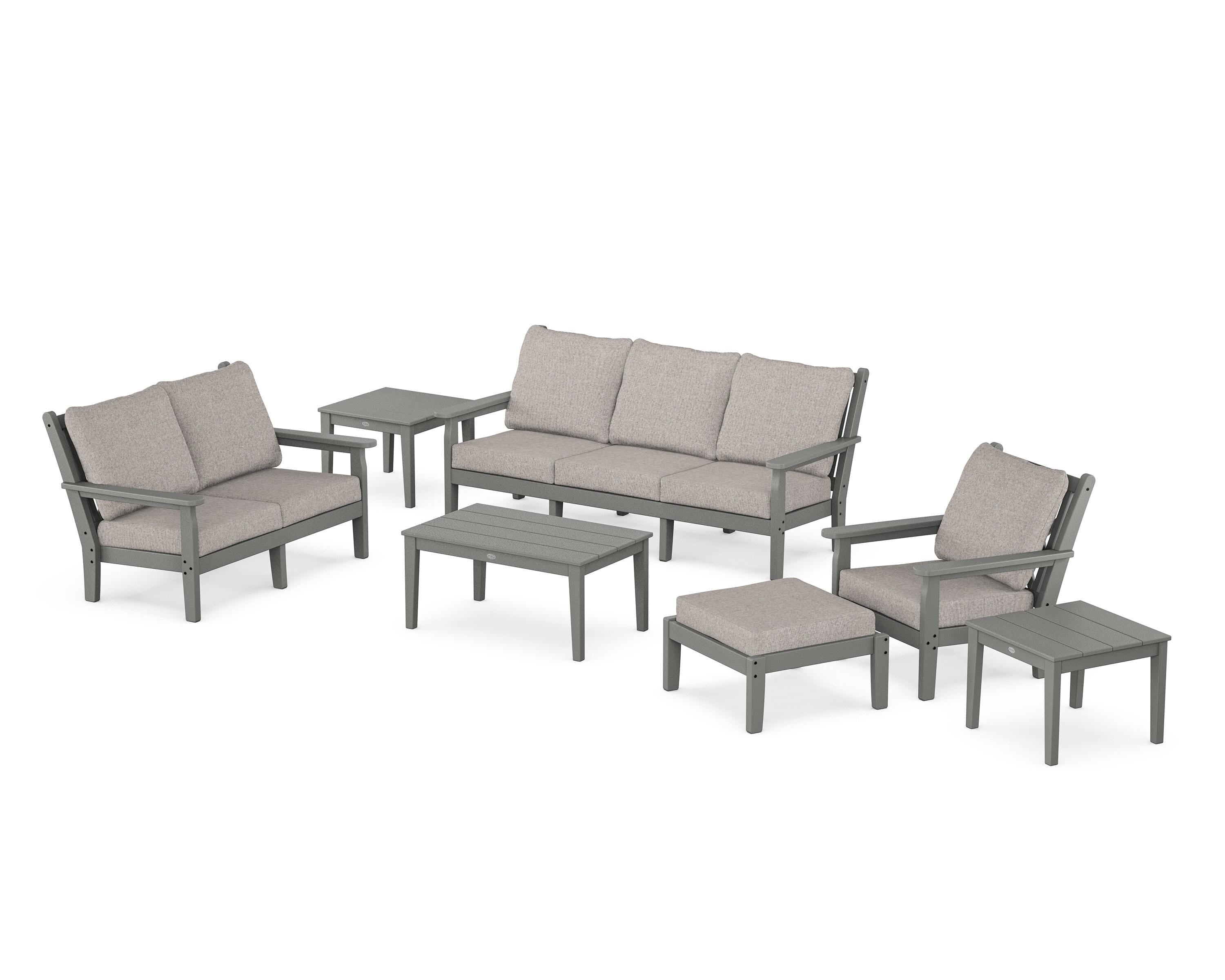 POLYWOOD Chippendale 7-Piece Deep Seating Set in Slate Grey / Weathered Tweed