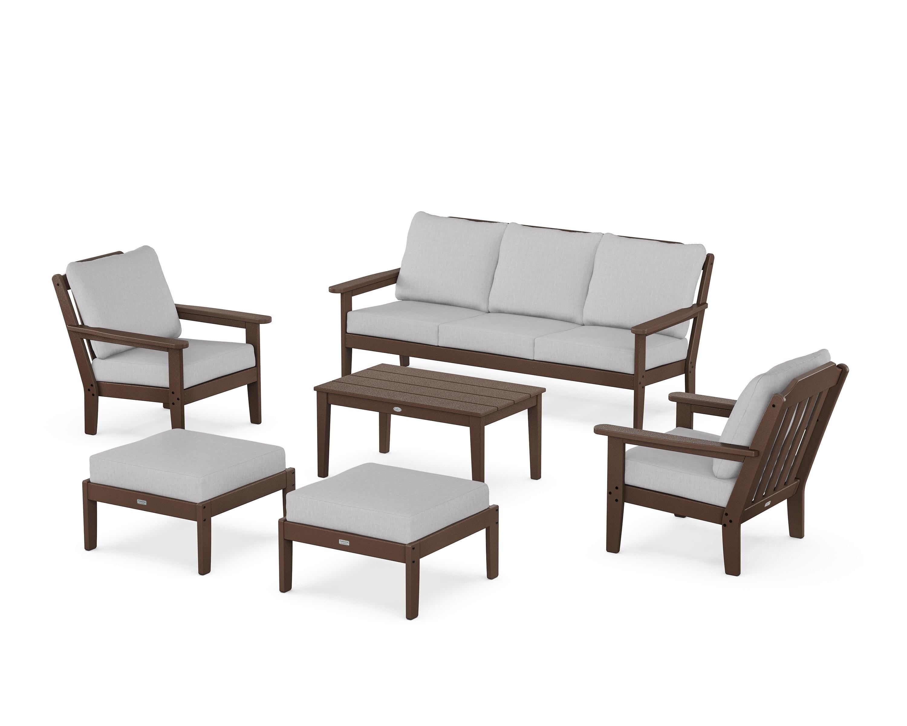 Country Living Cottage 6-Piece Lounge Sofa Set in Mahogany / Granite