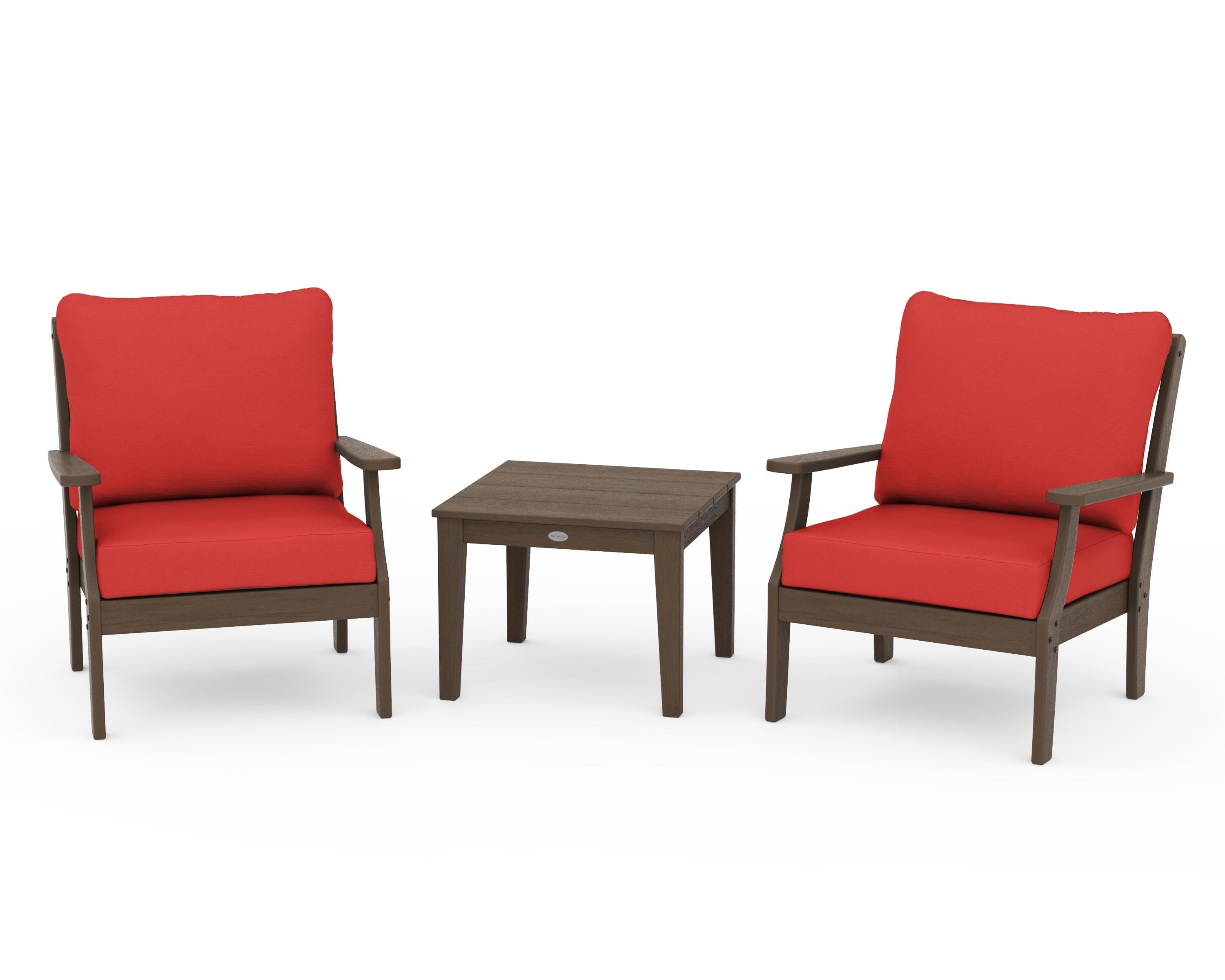 POLYWOOD Braxton 3-Piece Deep Seating Set in Kona / Crimson Linen