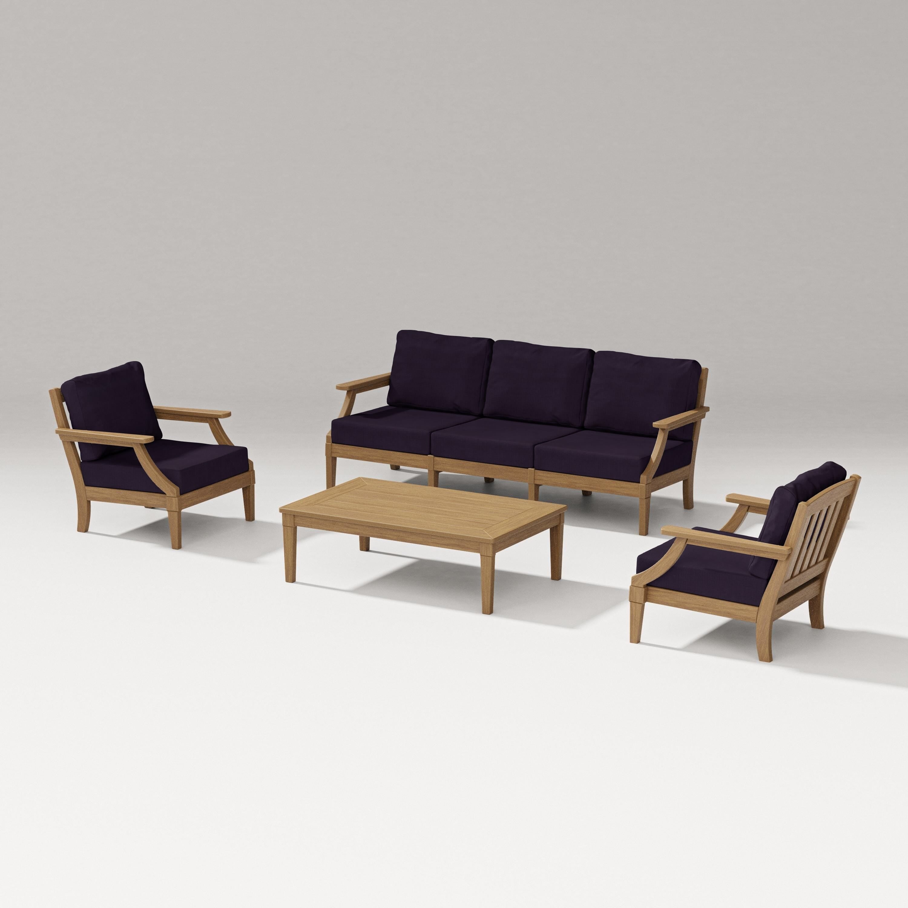 PW Designer Series Estate 4-Piece Lounge Sofa Set in Natural / Navy Linen