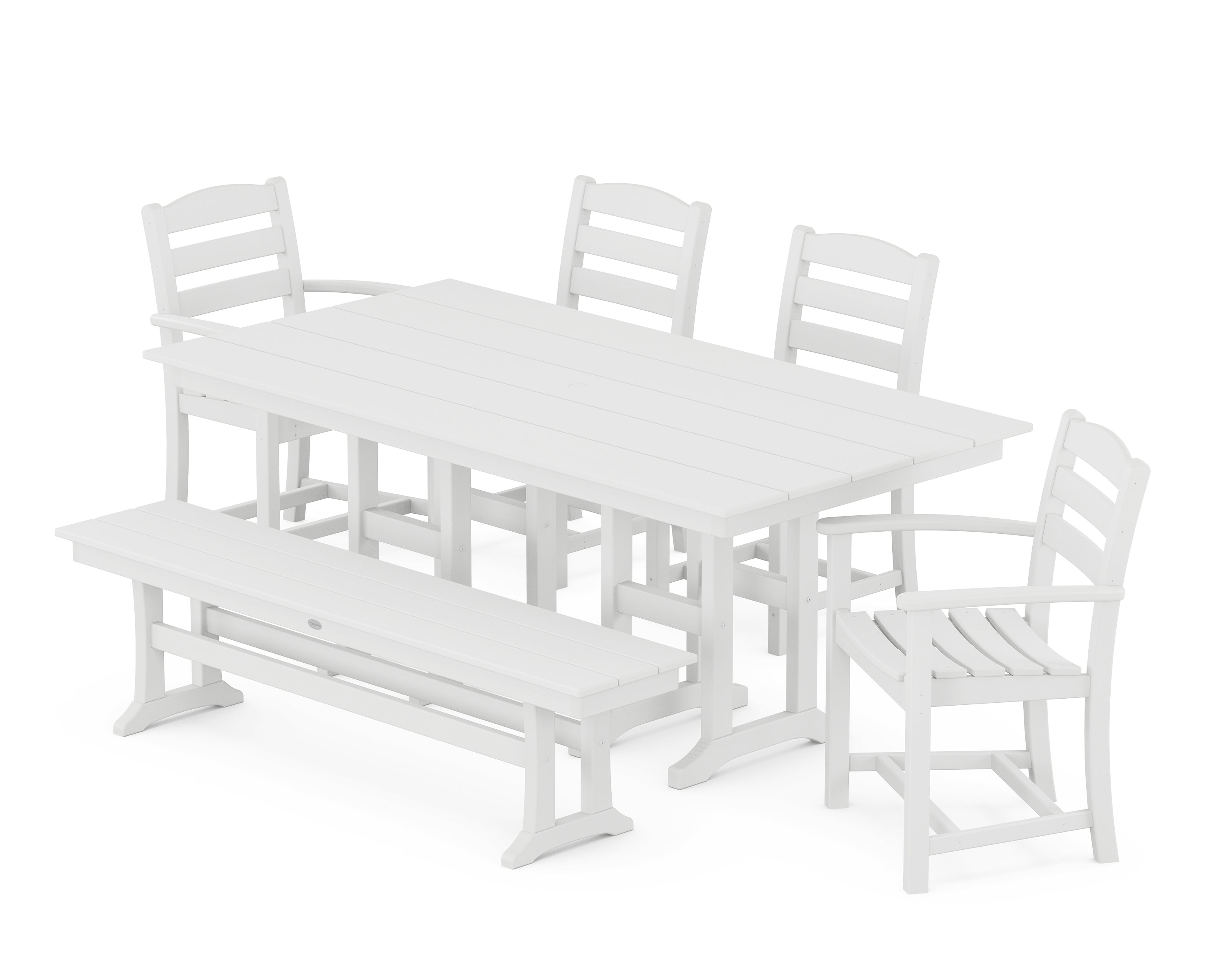 POLYWOOD La Casa Café 6-Piece Farmhouse Dining Set with Bench in White