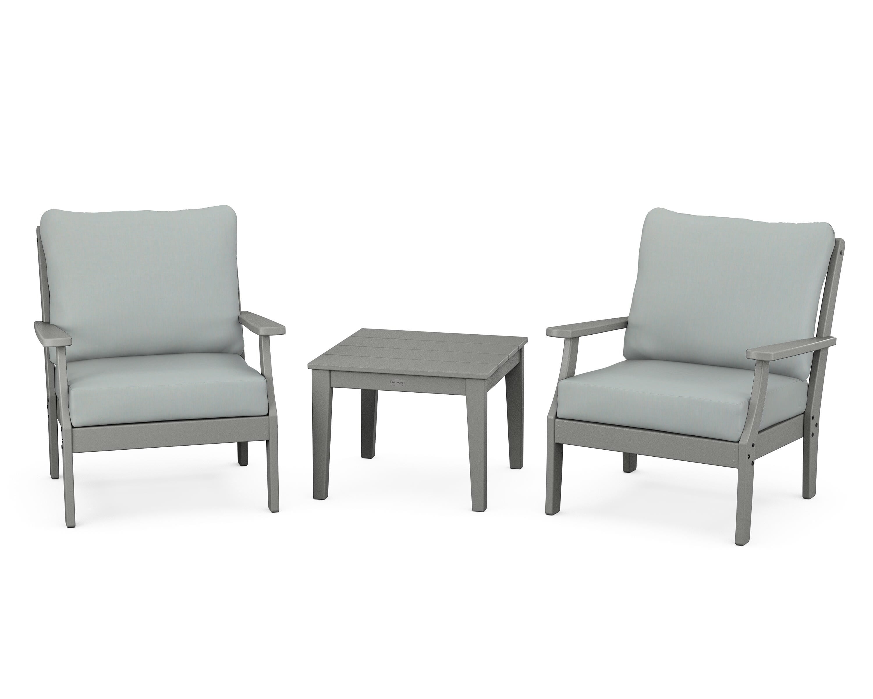 POLYWOOD Braxton 3-Piece Deep Seating Set in Slate Grey / Spa