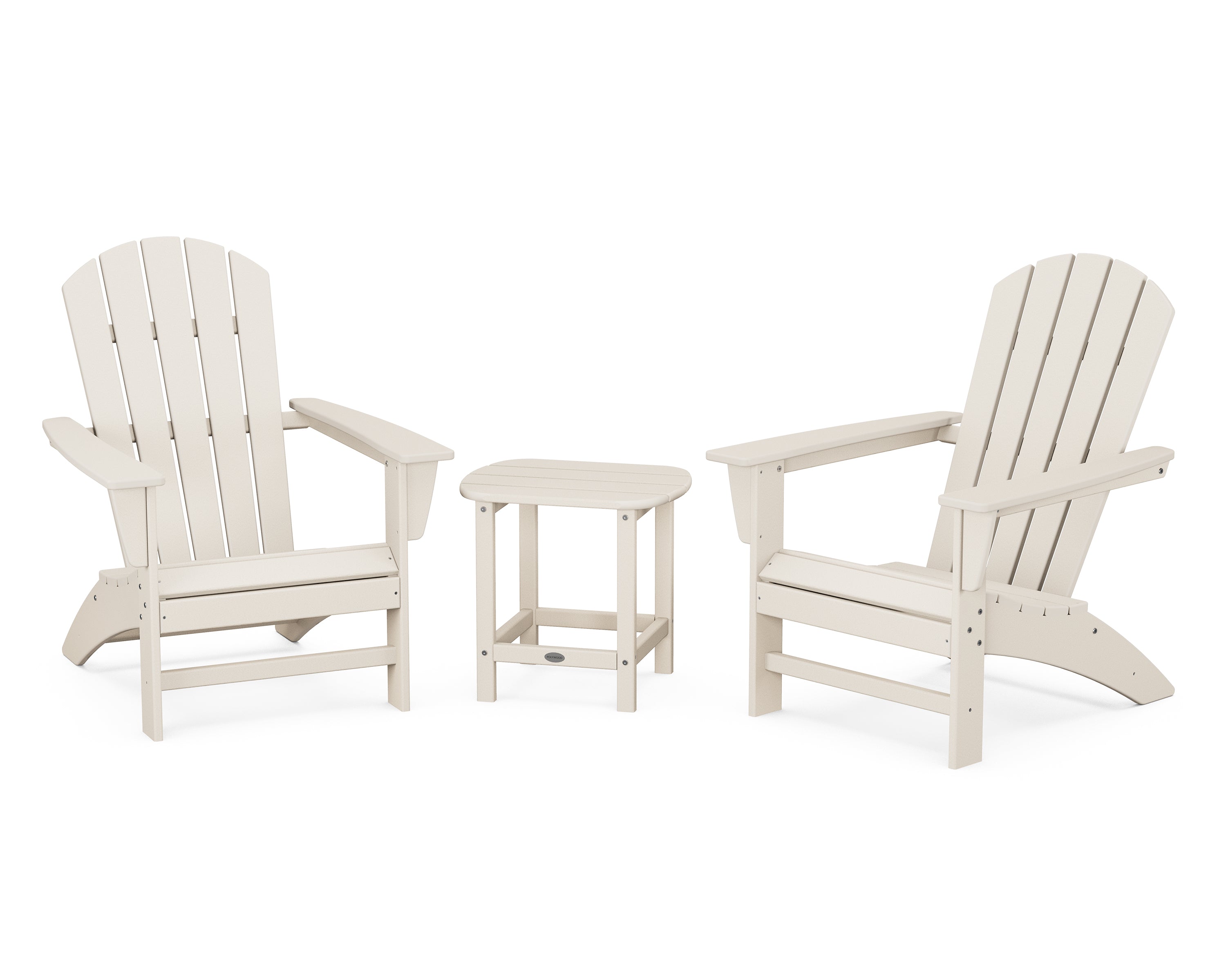 POLYWOOD® Nautical 3-Piece Adirondack Set with South Beach 18" Side Table in Sand