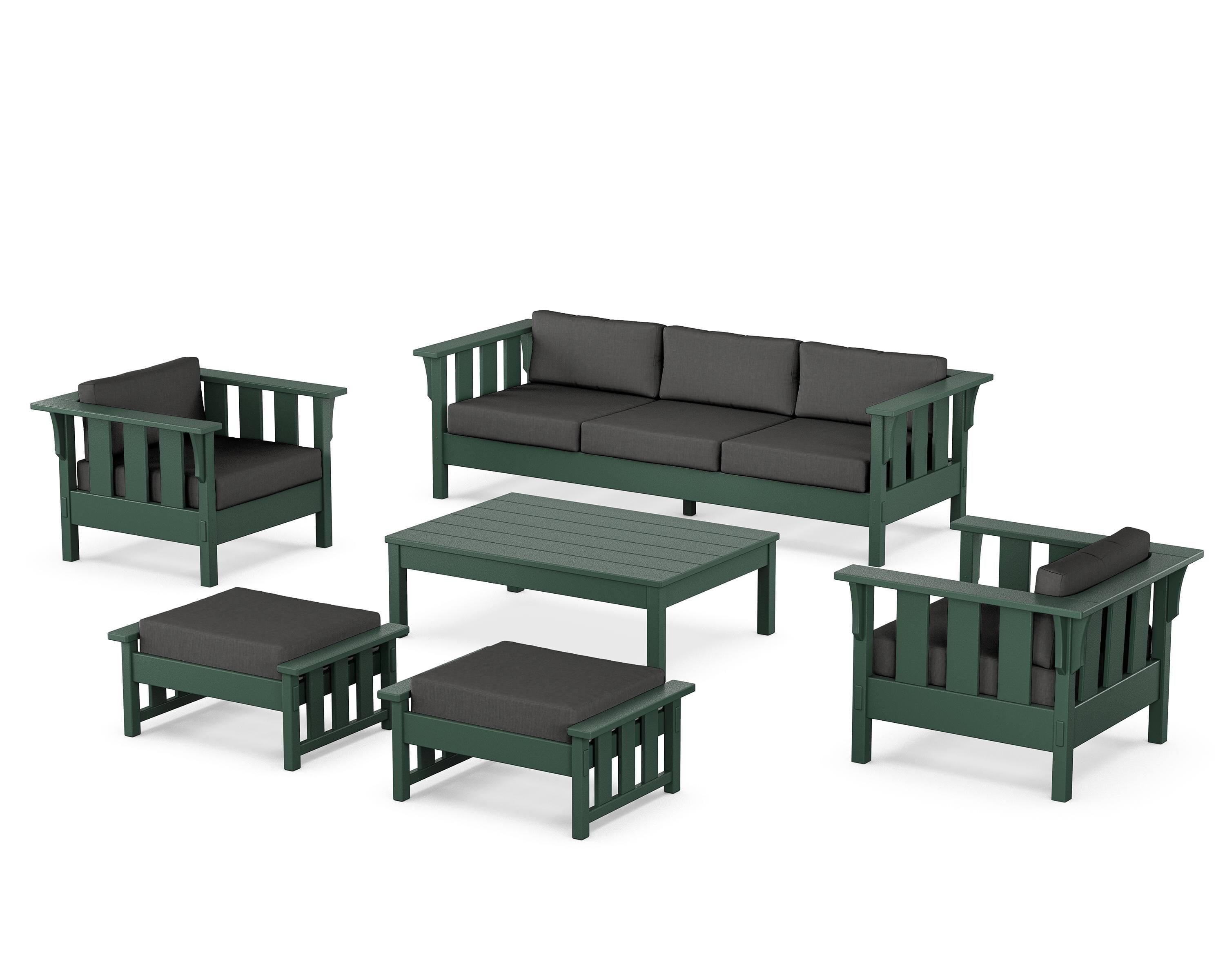 Martha Stewart by POLYWOOD Acadia 6-Piece Lounge Sofa Set in Green / Spectrum Carbon