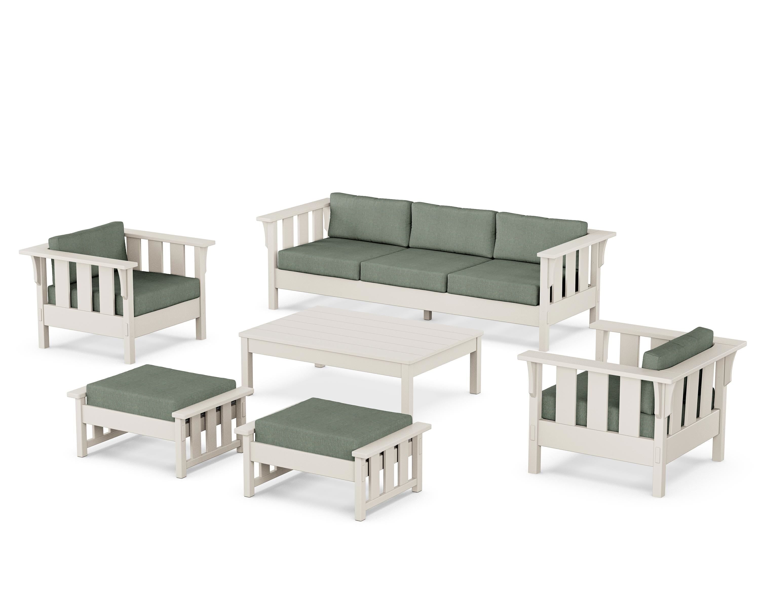 Martha Stewart by POLYWOOD Acadia 6-Piece Lounge Sofa Set in Sand / Cast Sage