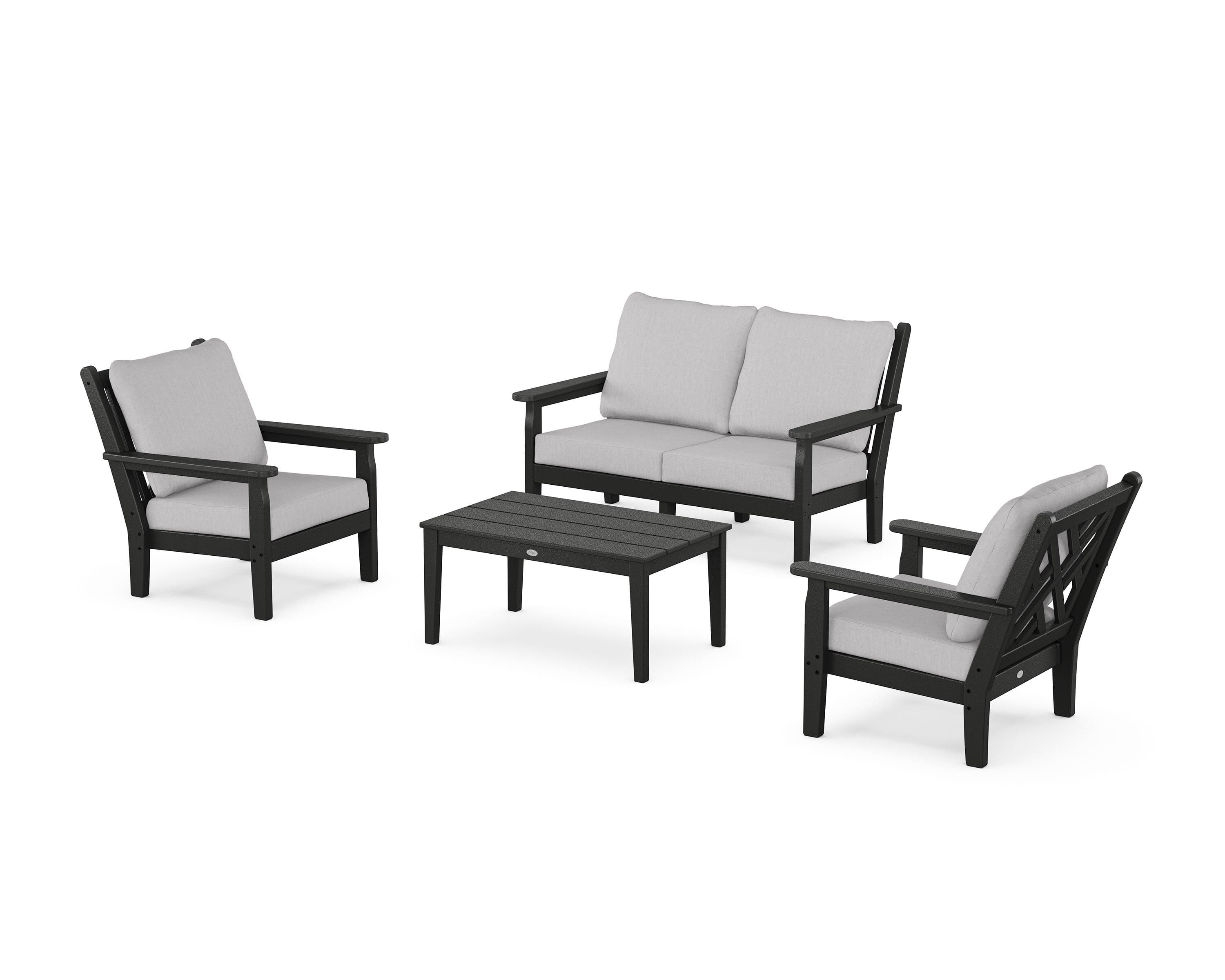 POLYWOOD Chippendale 4-Piece Deep Seating Set with Loveseat in Black / Granite