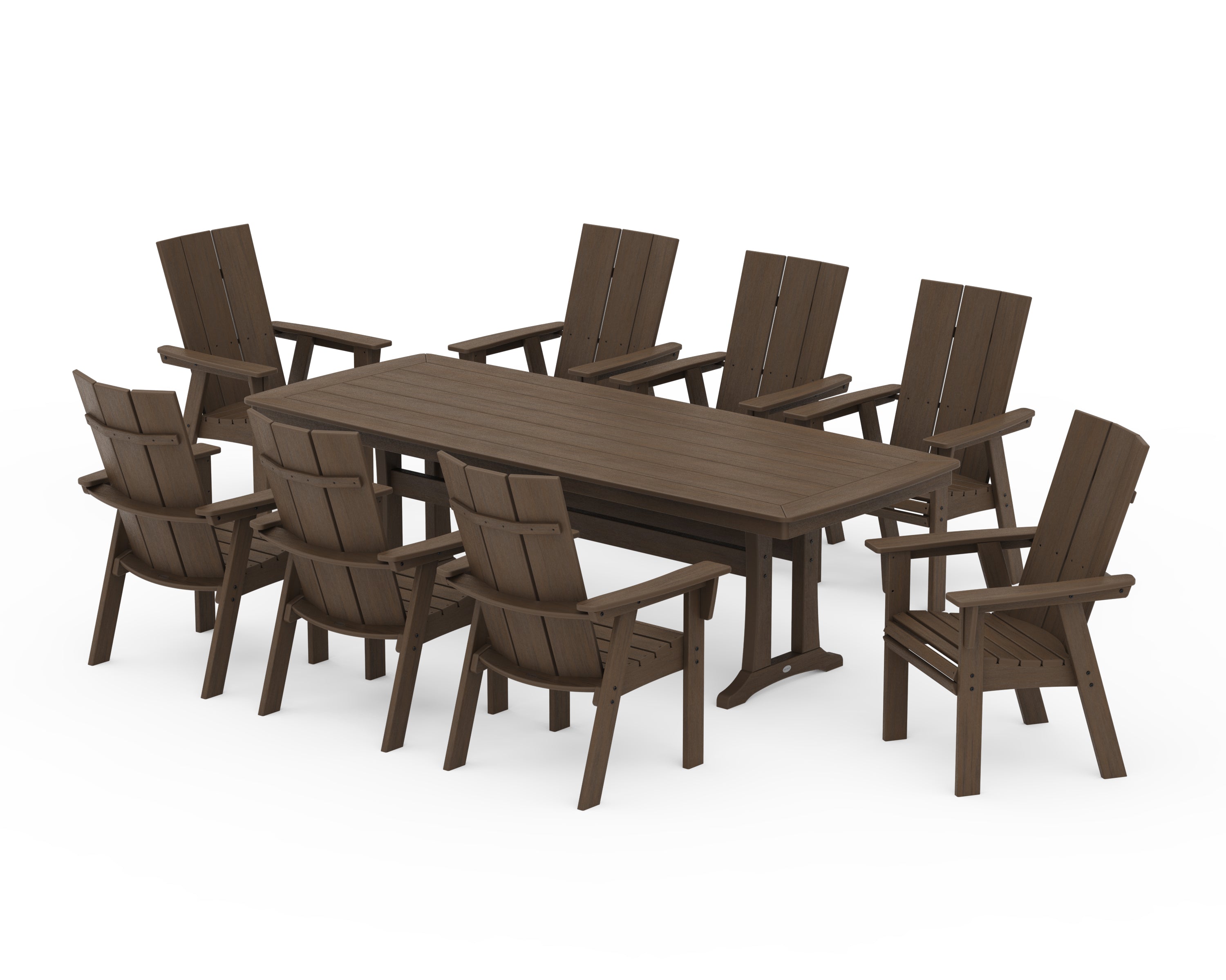 POLYWOOD Modern Curveback Adirondack 9-Piece Dining Set with Trestle Legs in Kona