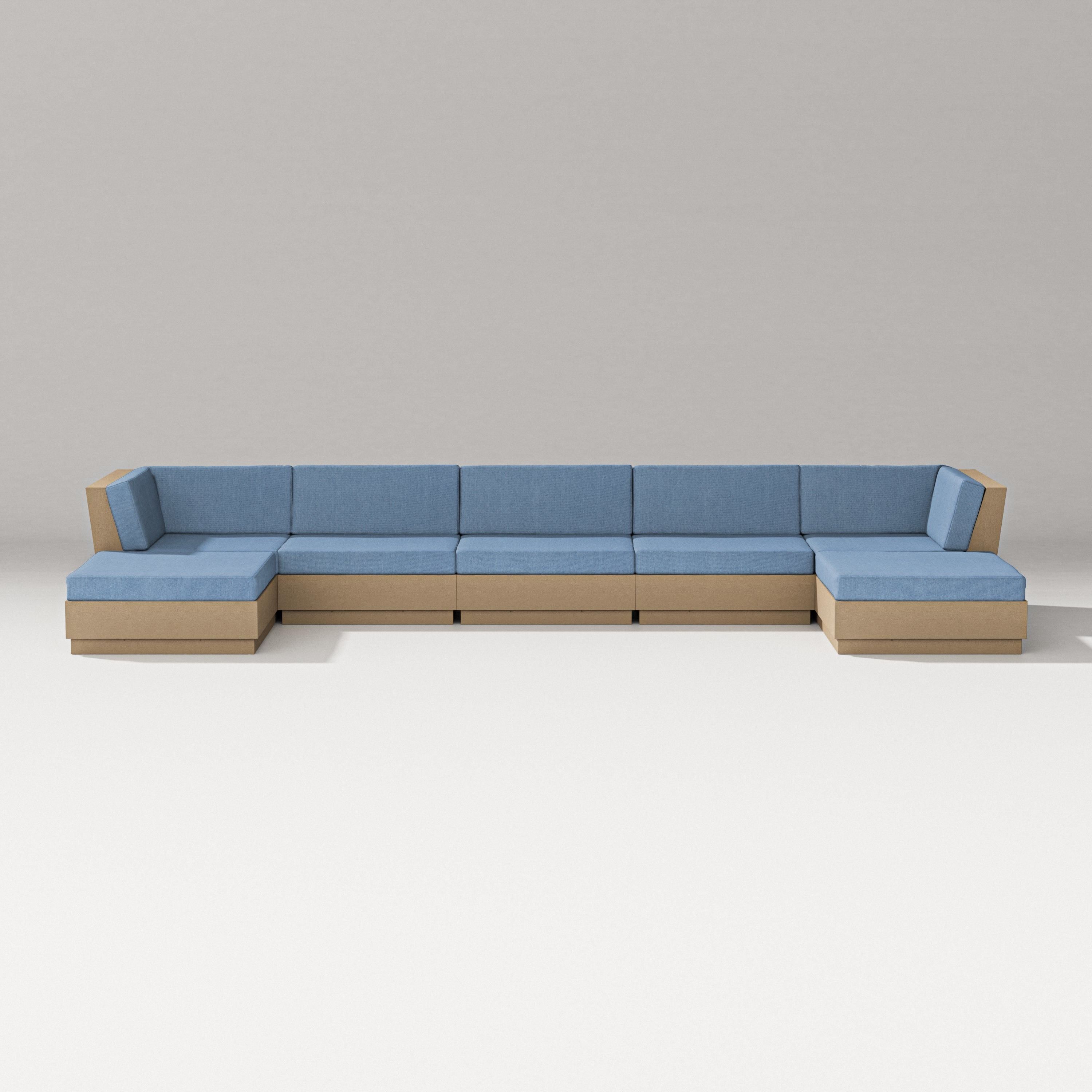 PW Designer Series Elevate 7-Piece Double Chaise Sectional in Vintage Sahara / Sky Blue