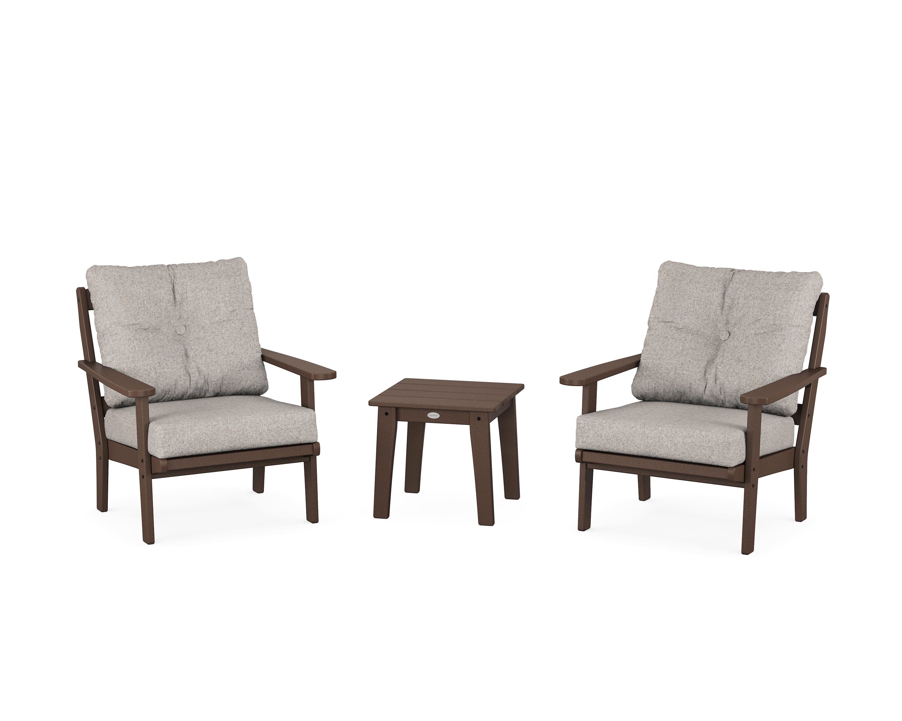 POLYWOOD Mission 3-Piece Deep Seating Set in Mahogany / Weathered Tweed