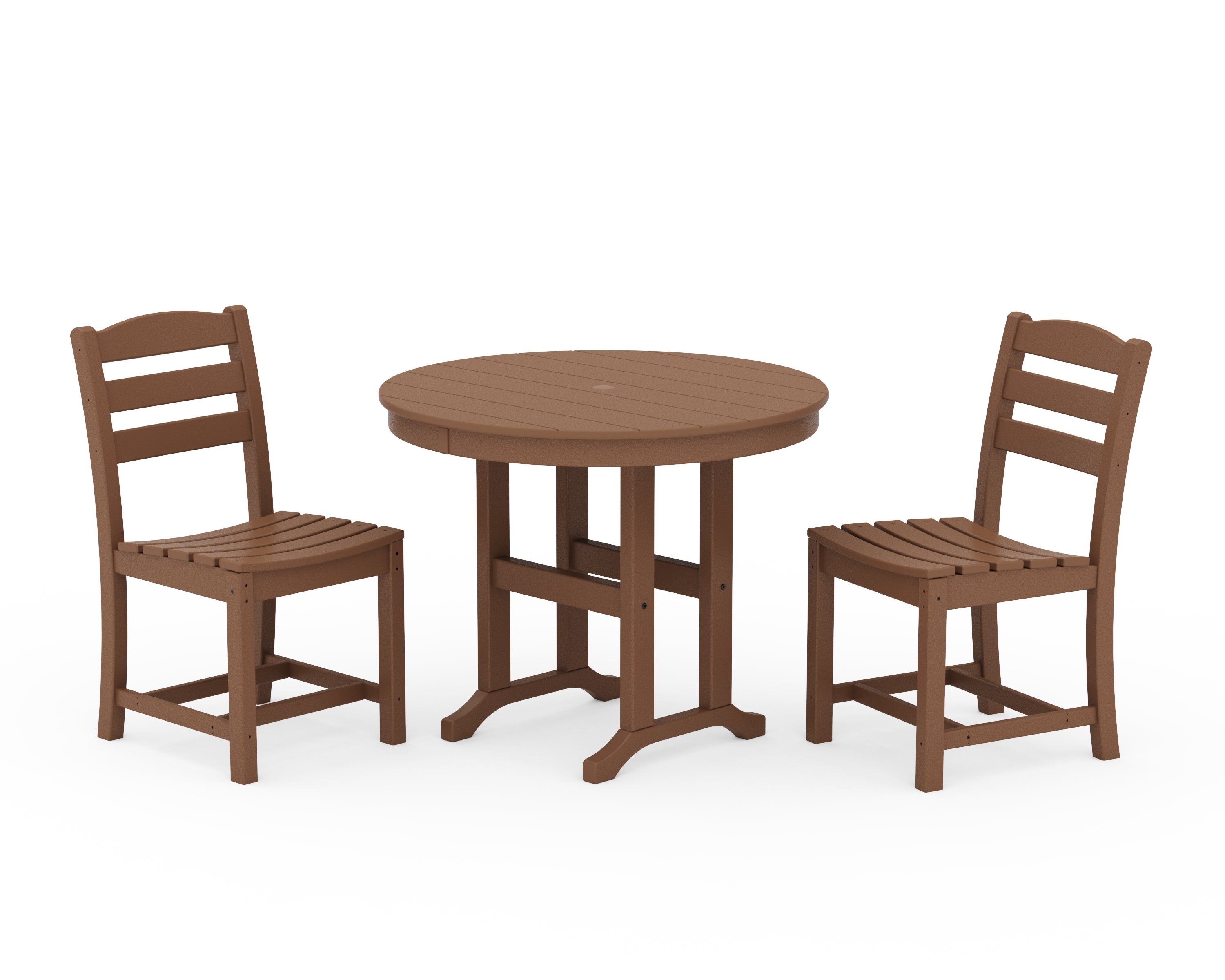 POLYWOOD La Casa Café Side Chair 3-Piece Round Dining Set in Teak