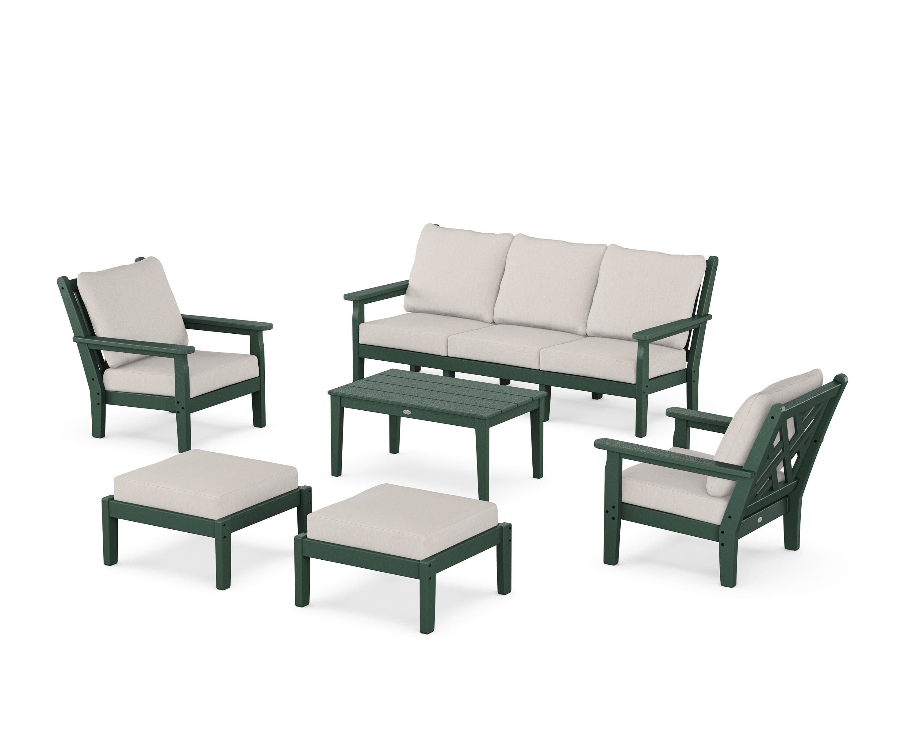 POLYWOOD Chippendale 6-Piece Lounge Sofa Set in Green / Cast Ash