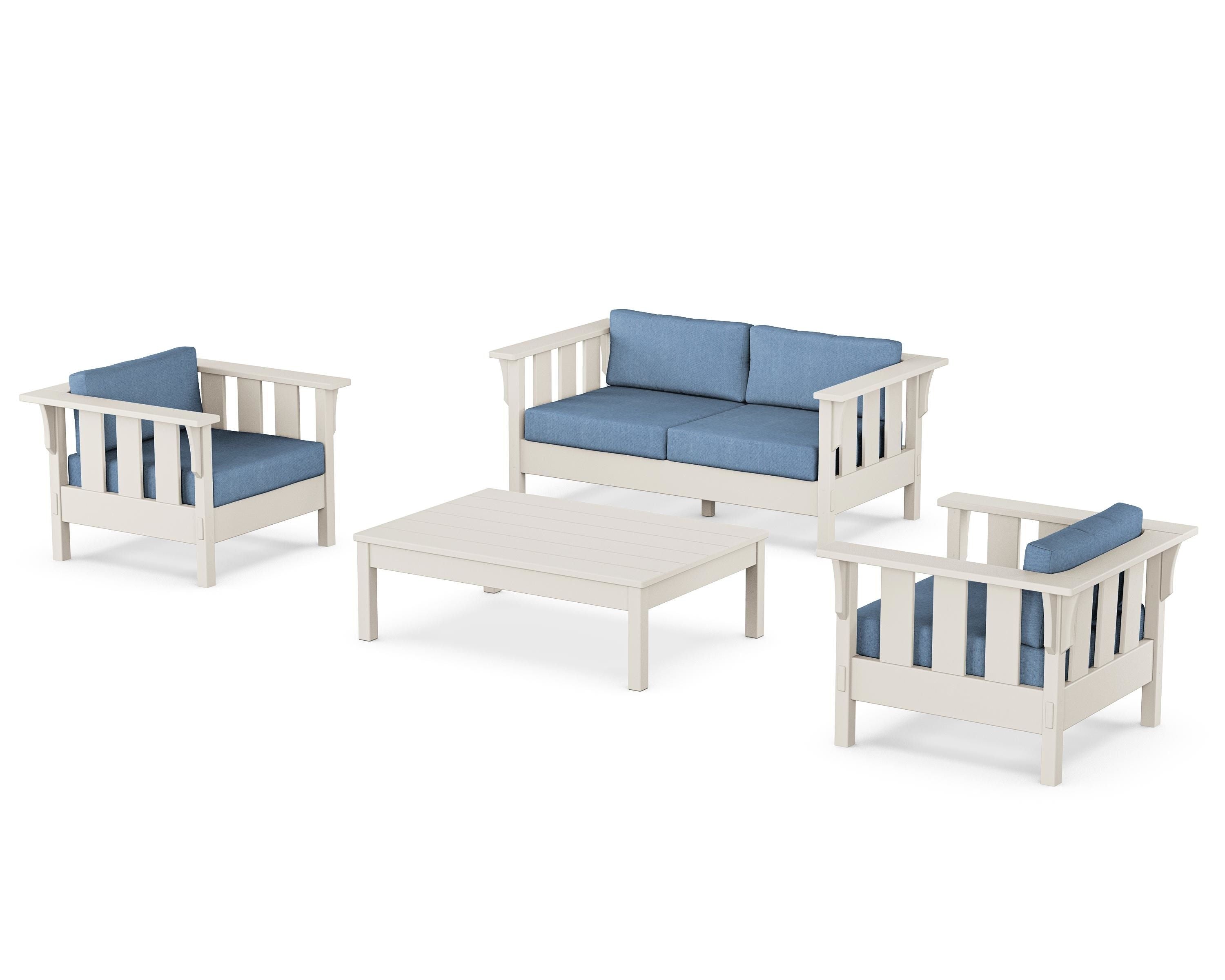 Martha Stewart by POLYWOOD Acadia 4-Piece Deep Seating Set with Loveseat in Sand / Sky Blue