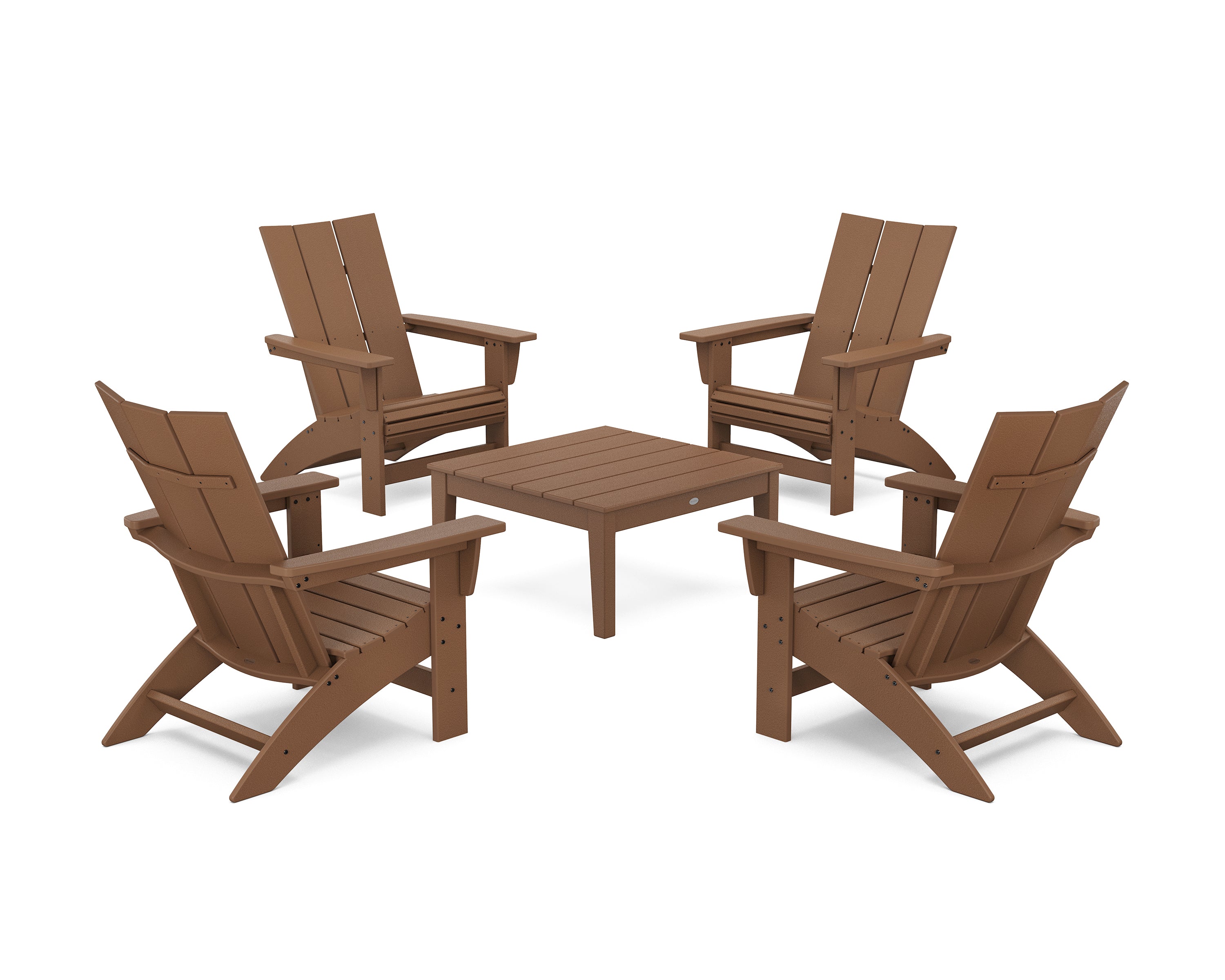 POLYWOOD® 5-Piece Modern Grand Adirondack Chair Conversation Group in Teak